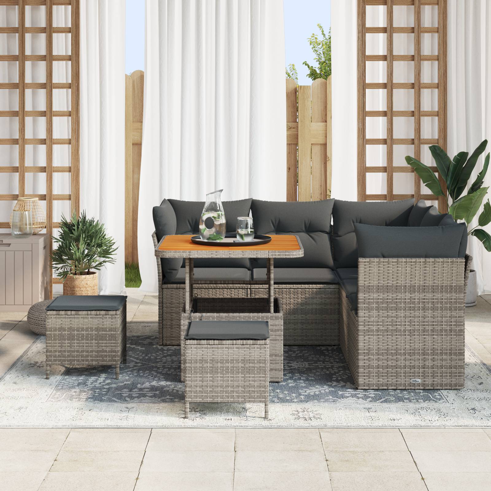 vidaXL 8-teiliges Garten Sofa Set mit Kissen Grau Poly Rattan Akazie