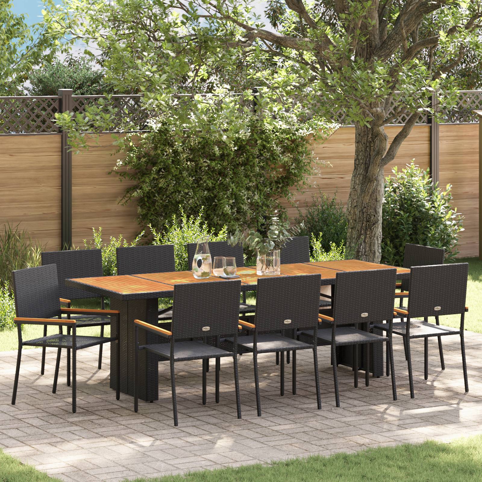 vidaXL 11-tlg. Garten-Essgruppe Schwarz Poly Rattan