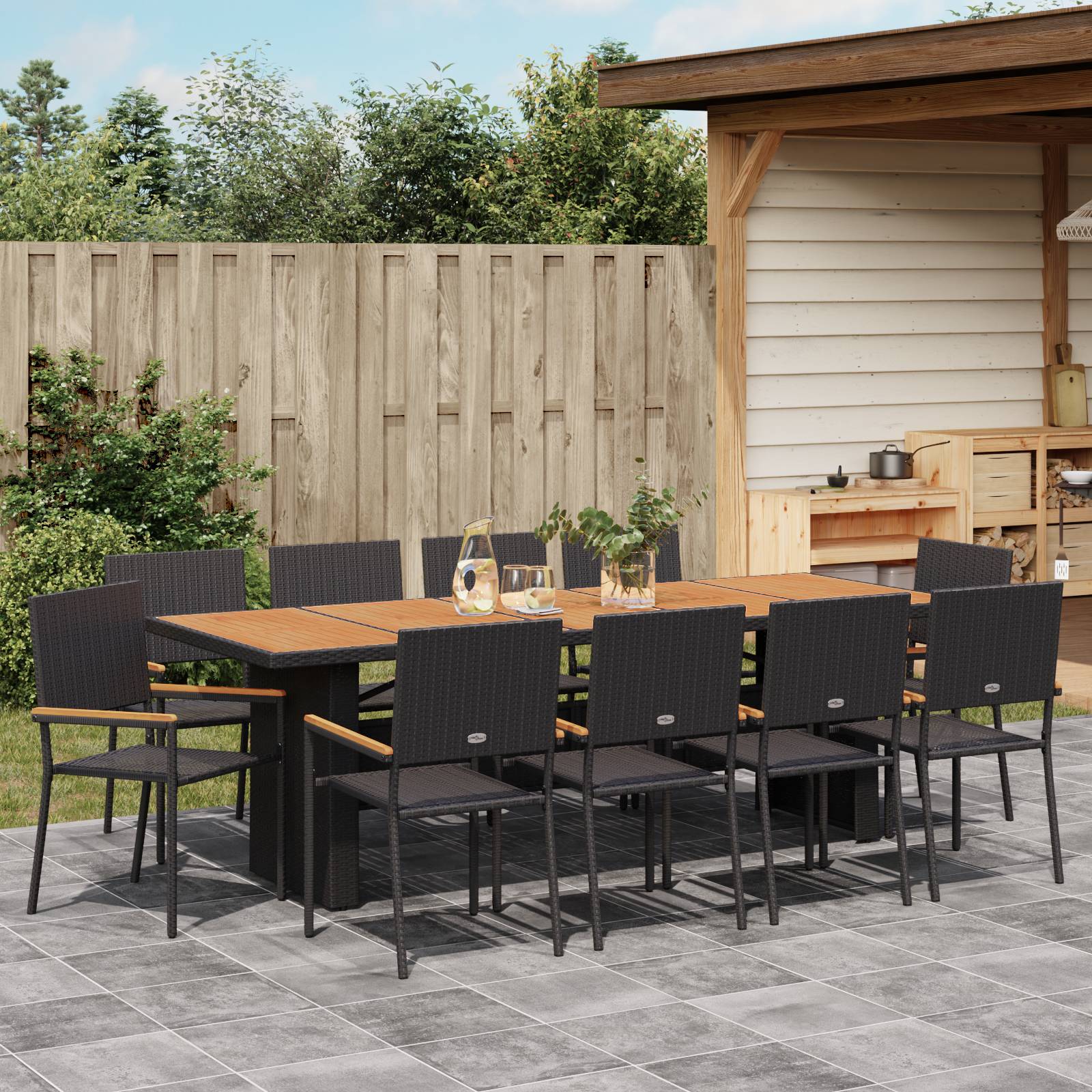 vidaXL 11-tlg. Garten-Essgruppe Schwarz Poly Rattan