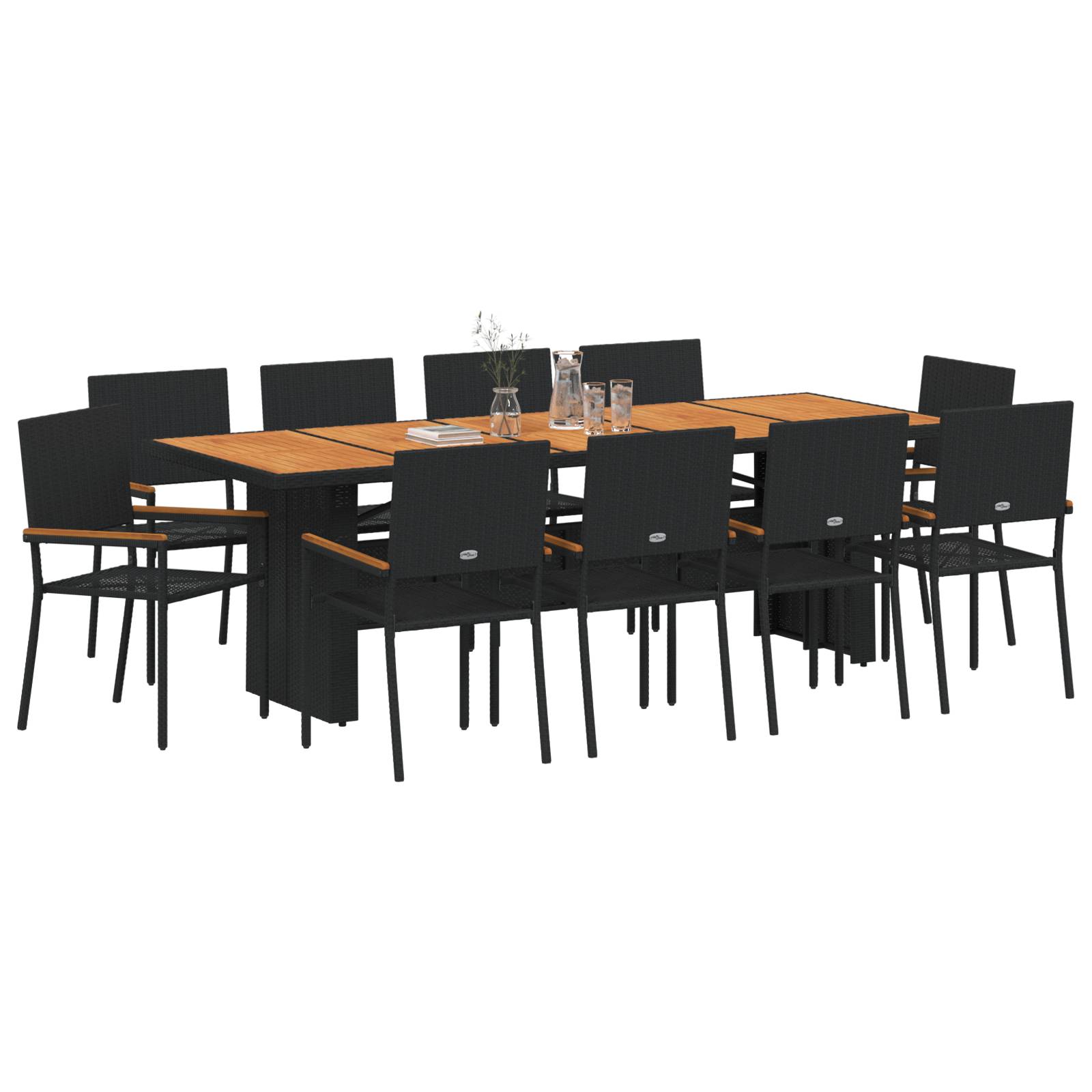 vidaXL 11-tlg. Garten-Essgruppe Schwarz Poly Rattan