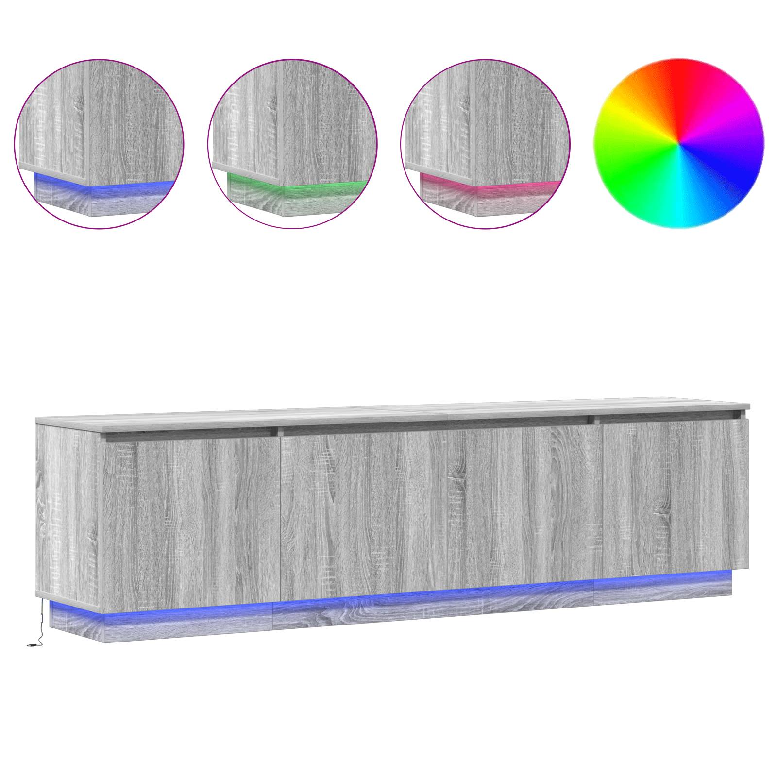vidaXL TV Schrank mit LED Grau Sonoma 180x38x49 cm Holzwerkstoff