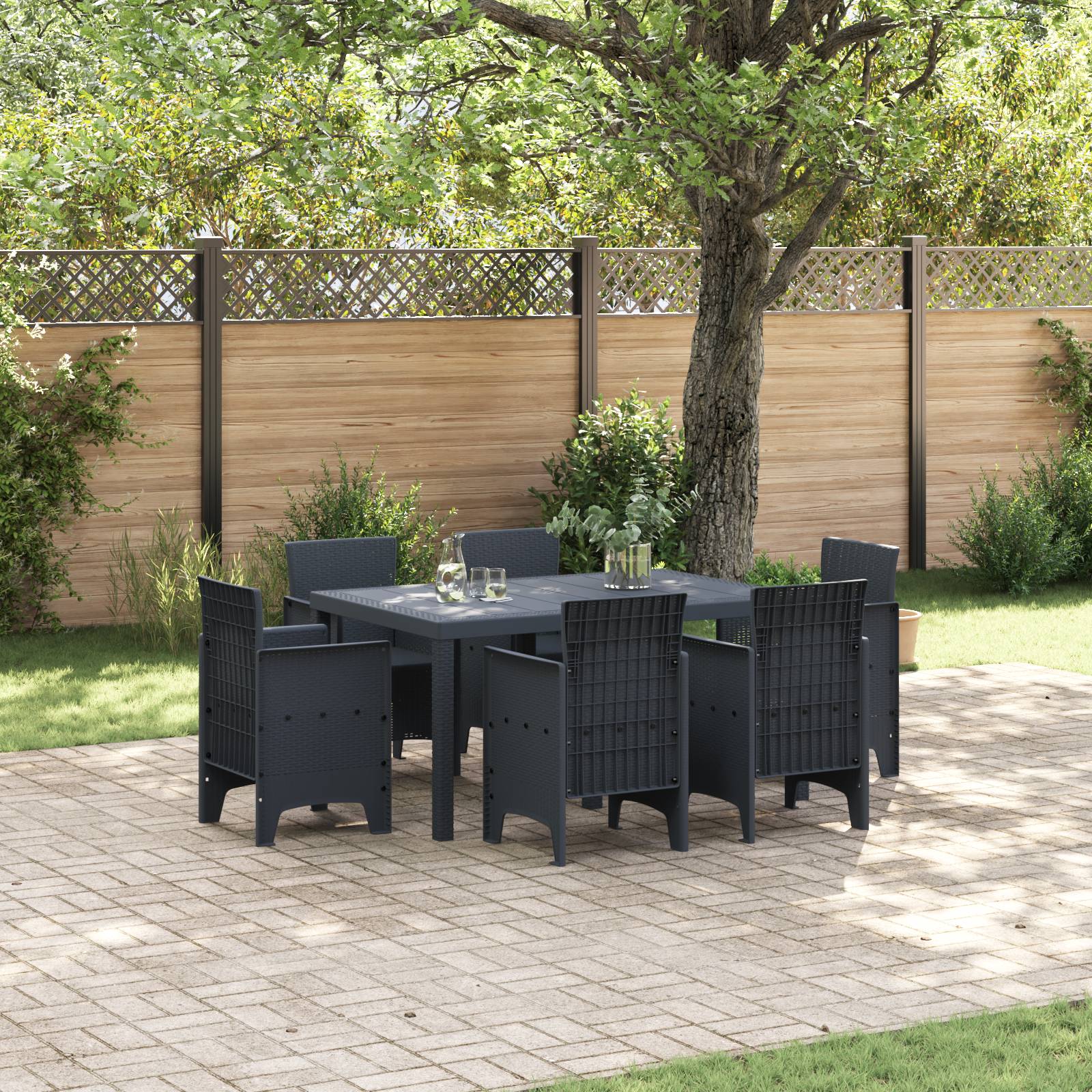 vidaXL 7-teiliges Garten Esszimmer Set Anthrazit Poly Rattan