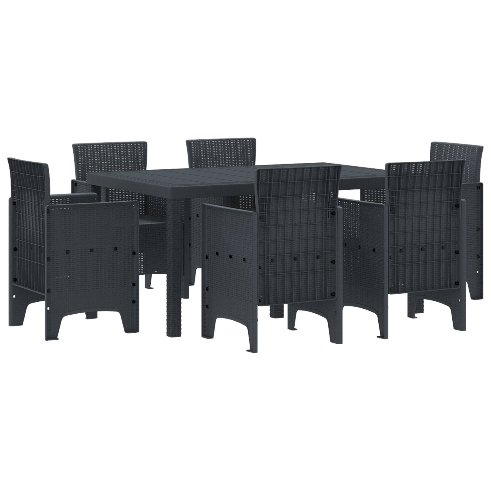 vidaXL 7-teiliges Garten Esszimmer Set Anthrazit Poly Rattan