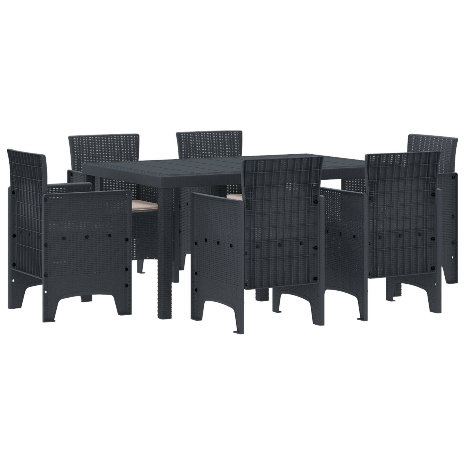vidaXL 7 teiliges Garten Essset mit Kissen Anthrazit Poly Rattan