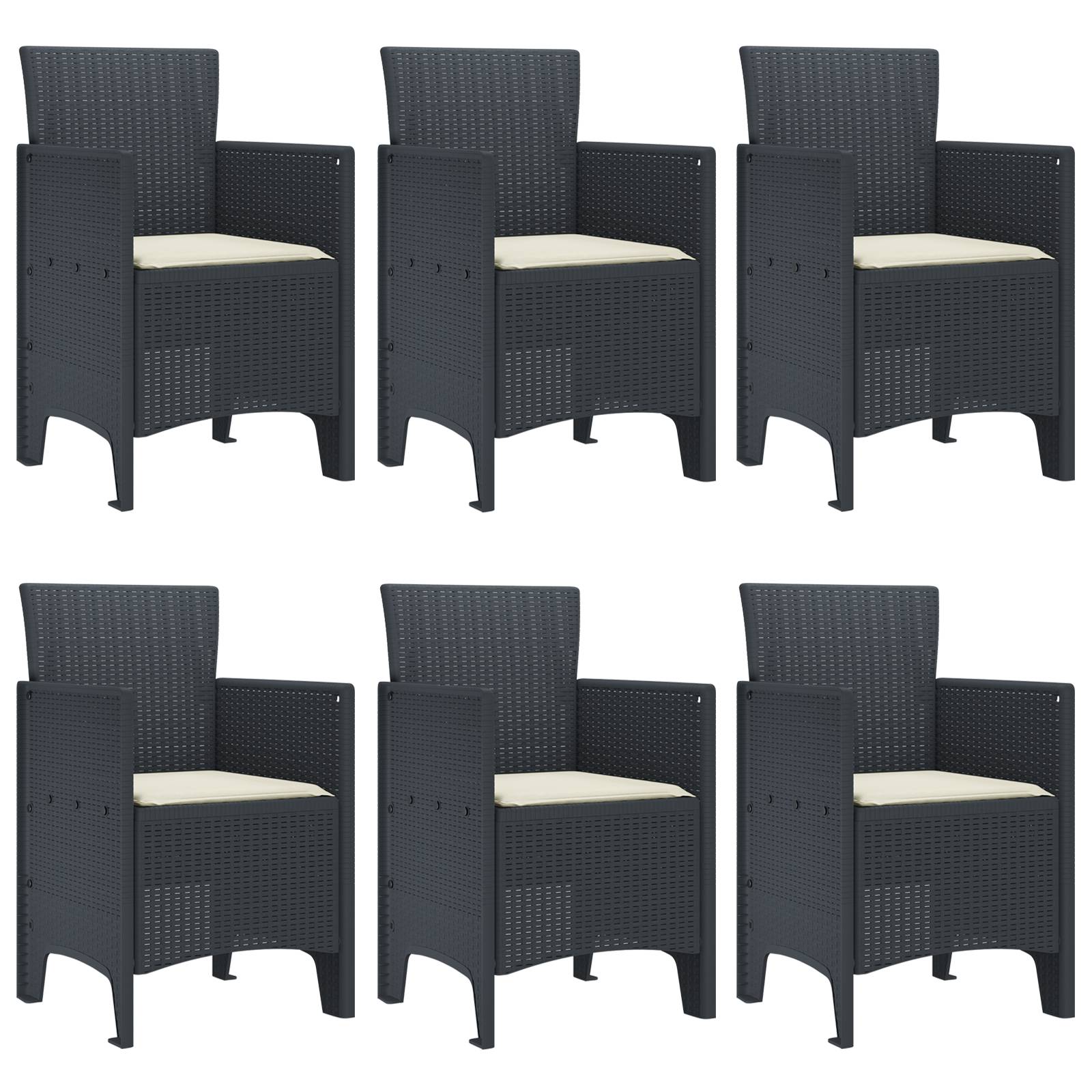 vidaXL 7-teiliges Garten Esstisch Set mit Kissen Anthrazit Poly-Rattan