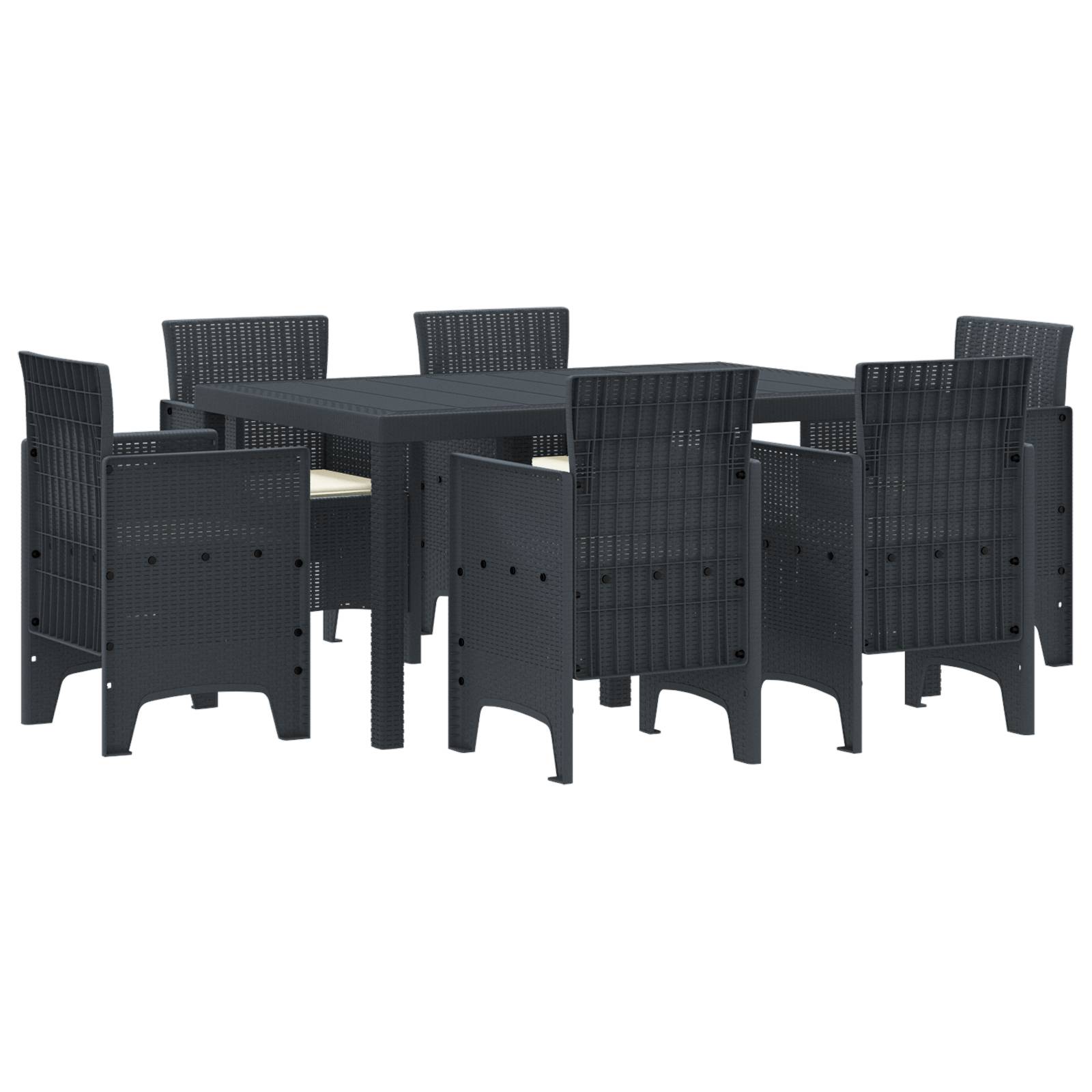 vidaXL 7-teiliges Garten Esstisch Set mit Kissen Anthrazit Poly-Rattan