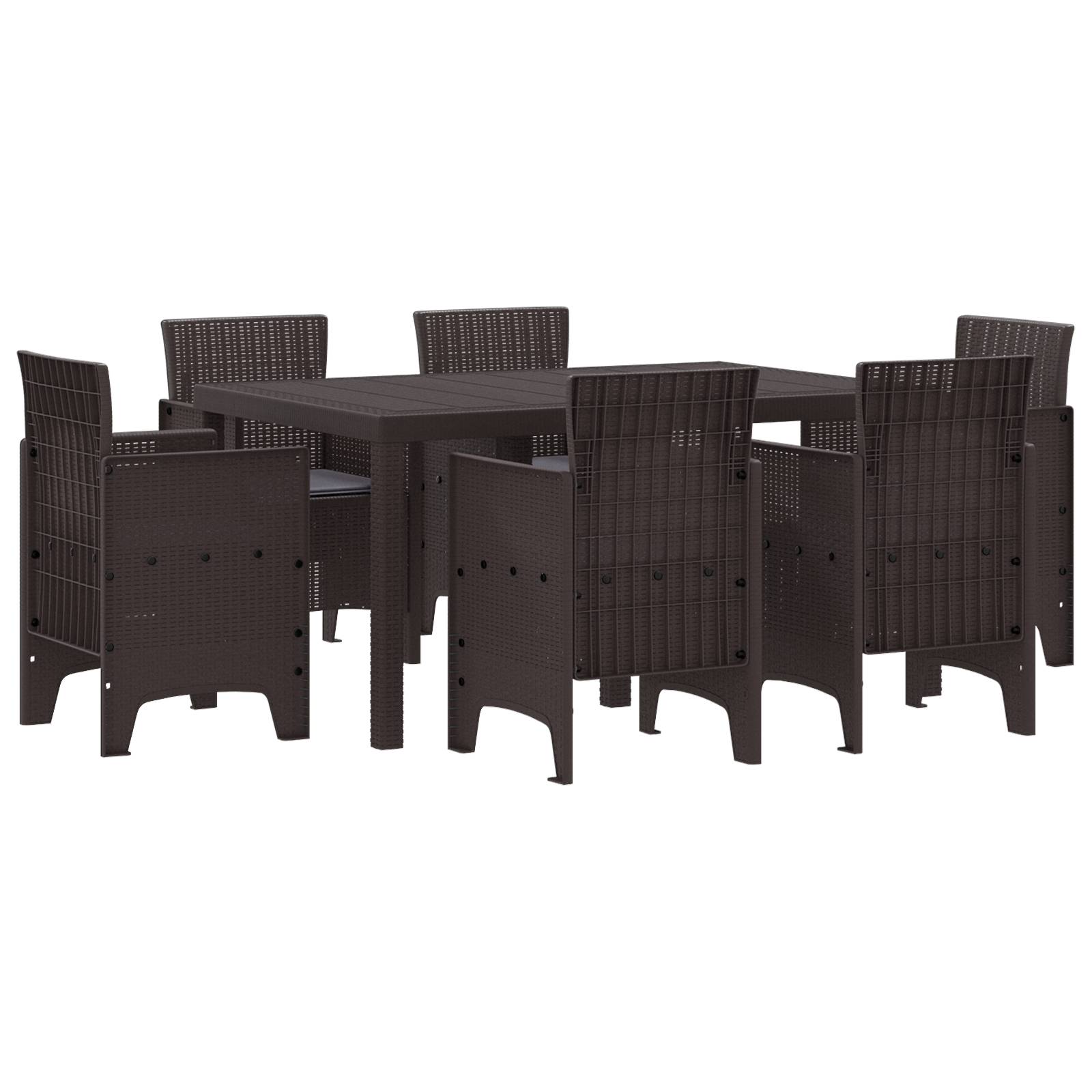 vidaXL 7-teiliges Garten Essset mit Kissen Braun Poly Rattan