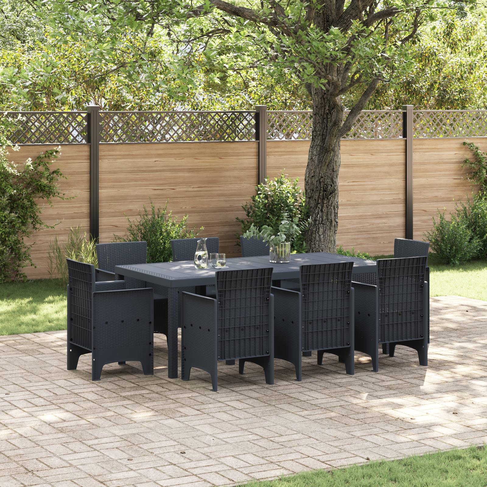 vidaXL 9-teiliges Garten Essset Anthrazit Poly Rattan