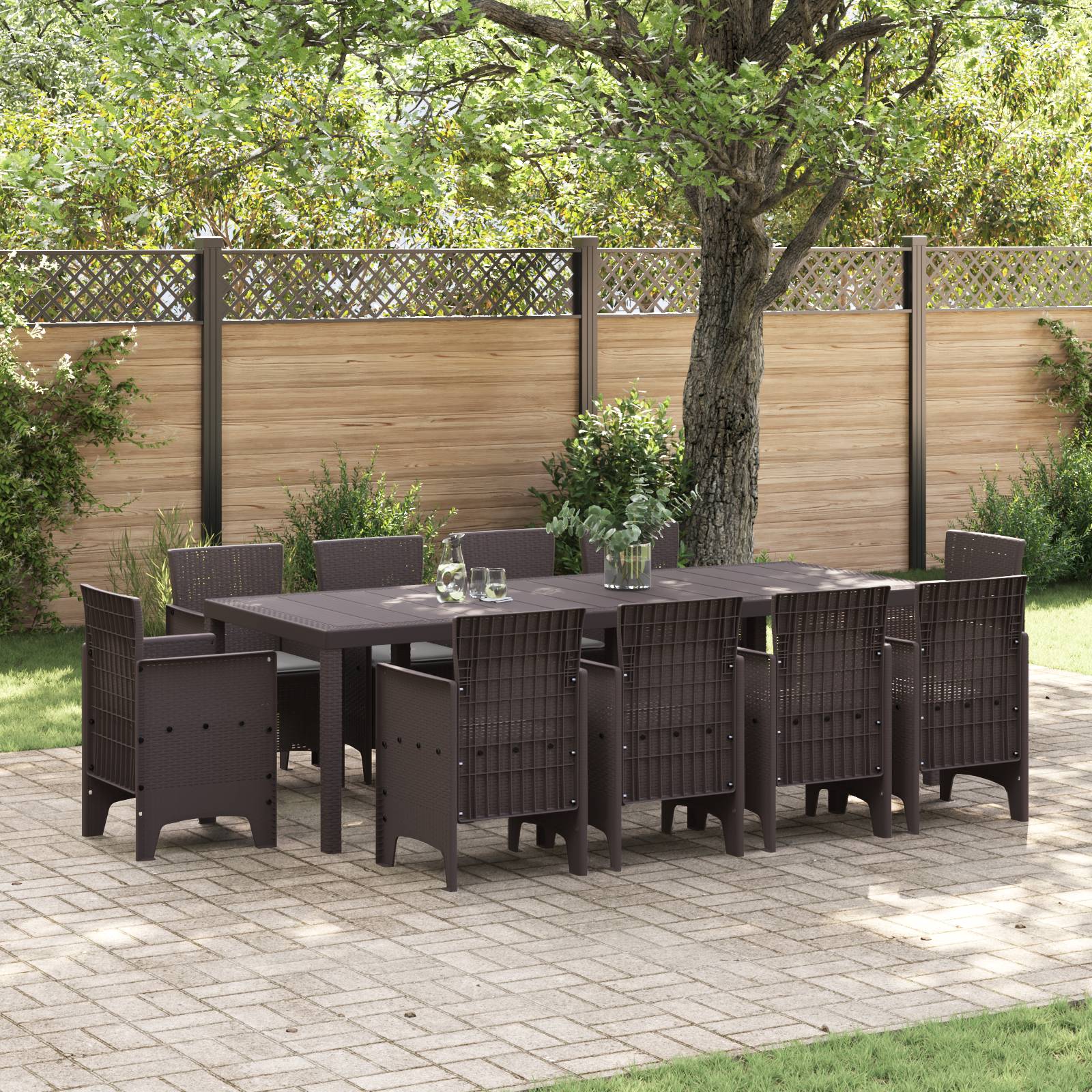 vidaXL 11-tlg. Garten-Essgruppe mit Kissen Braun Poly Rattan
