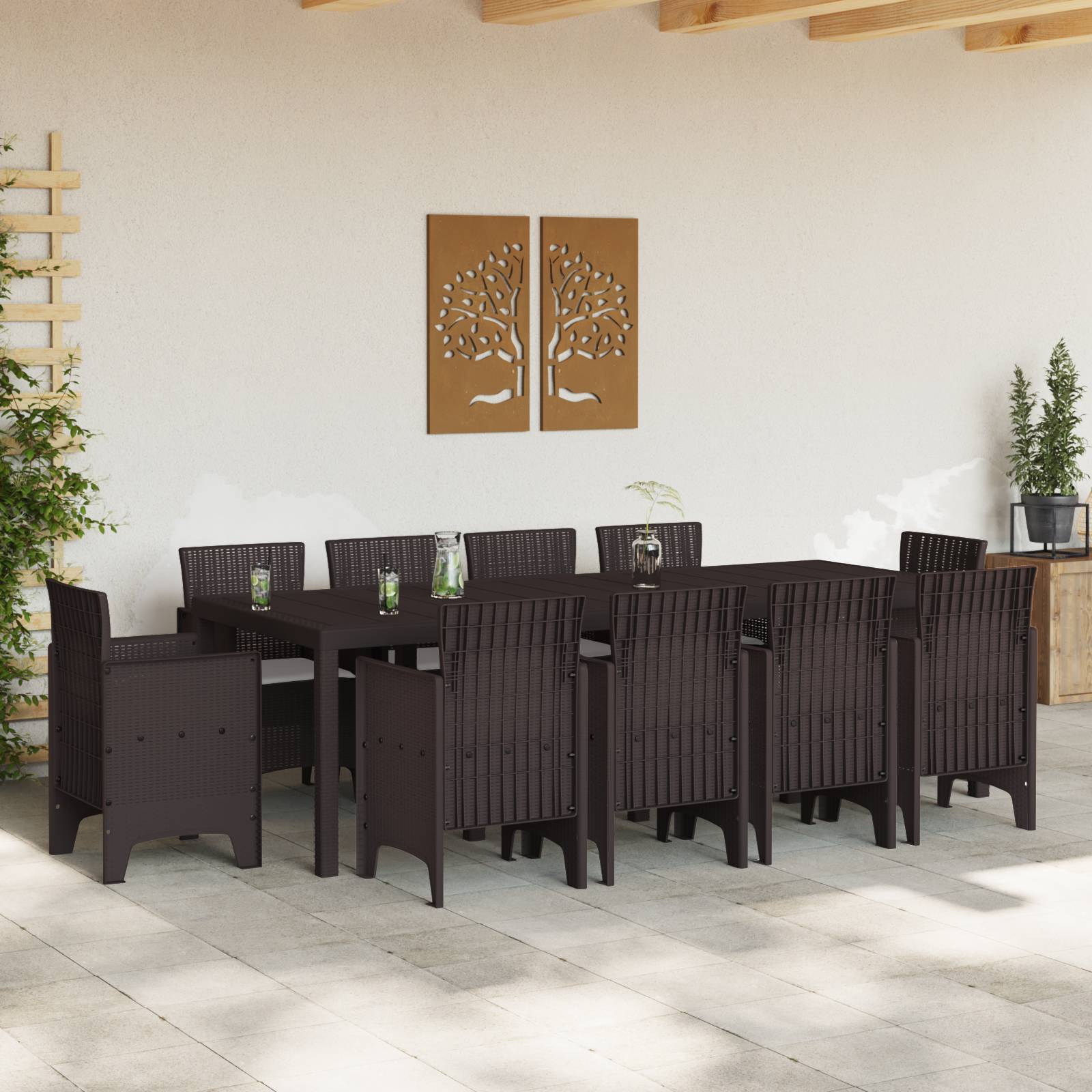 vidaXL 11-tlg. Garten-Essgruppe mit Kissen Braun Poly Rattan