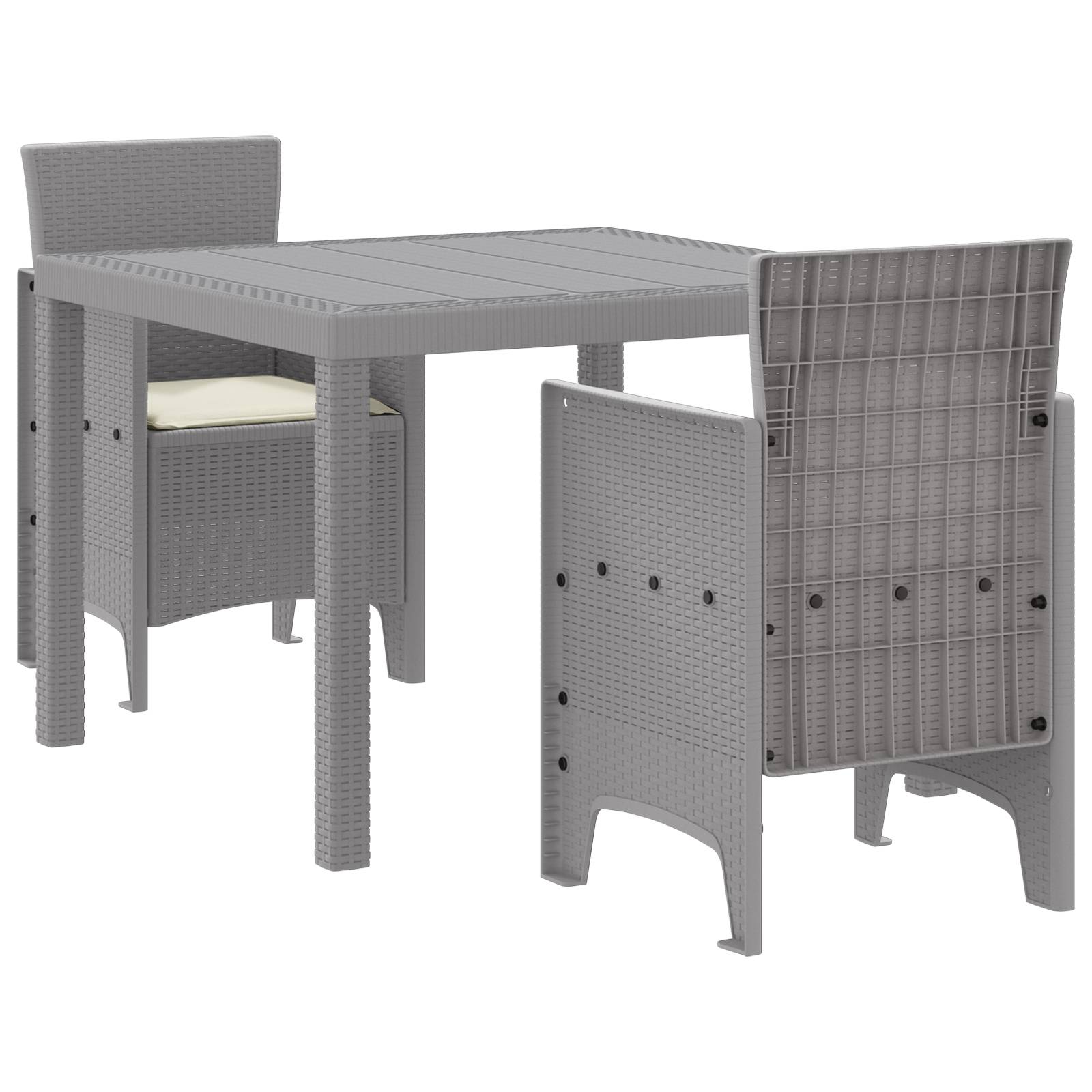 vidaXL 3-tlg. Garten-Essgruppe mit Kissen Hellgrau Poly Rattan