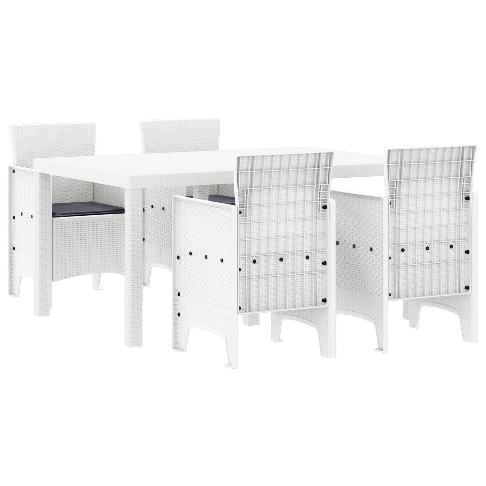vidaXL 5-teiliges Garten Essgruppe mit Kissen Weiß Poly-Rattan