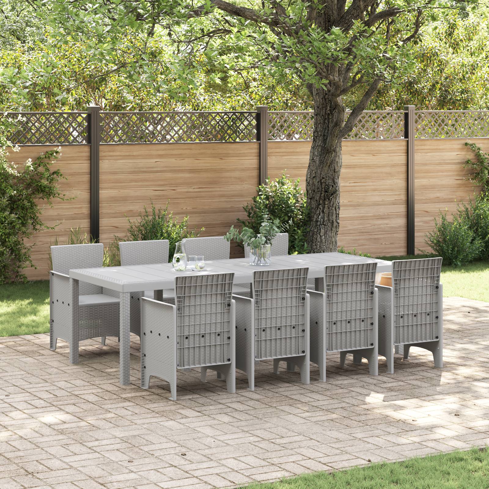 vidaXL 9-tlg. Garten-Essgruppe Weiß Poly Rattan
