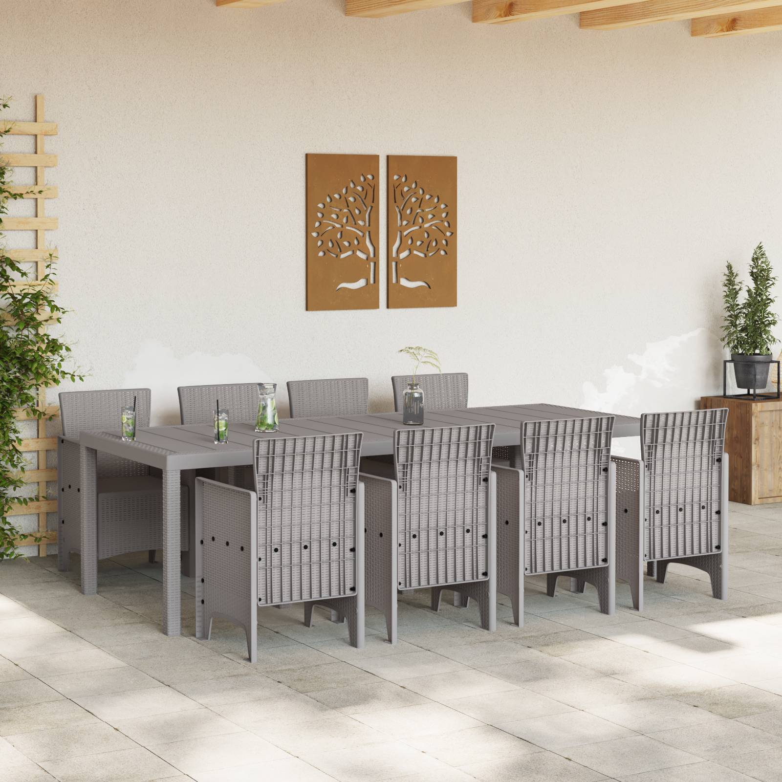 vidaXL 9-tlg. Garten-Essgruppe Weiß Poly Rattan