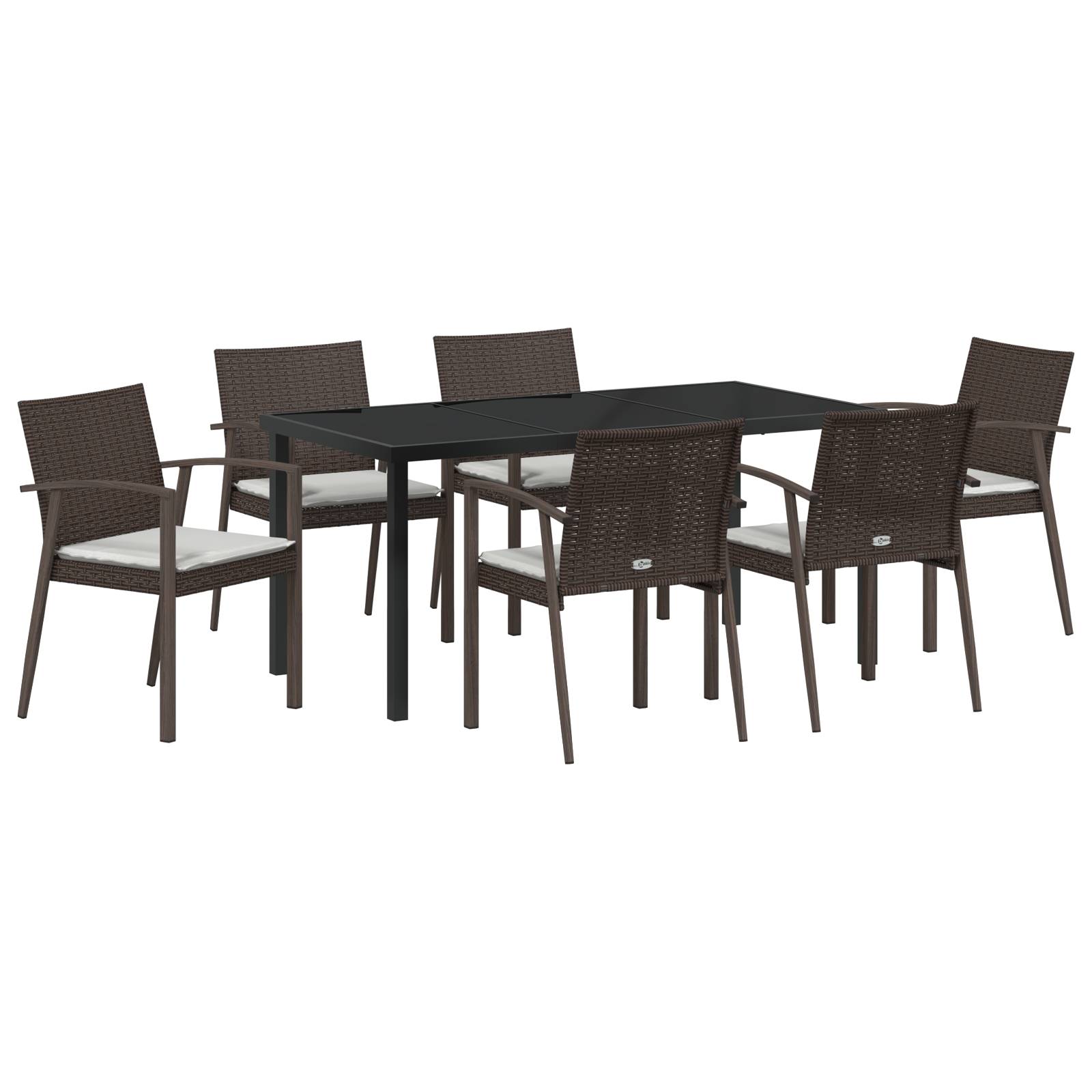 vidaXL 7-teiliges Garten-Esszimmer-Set mit Kissen aus braunem Poly-Rattan