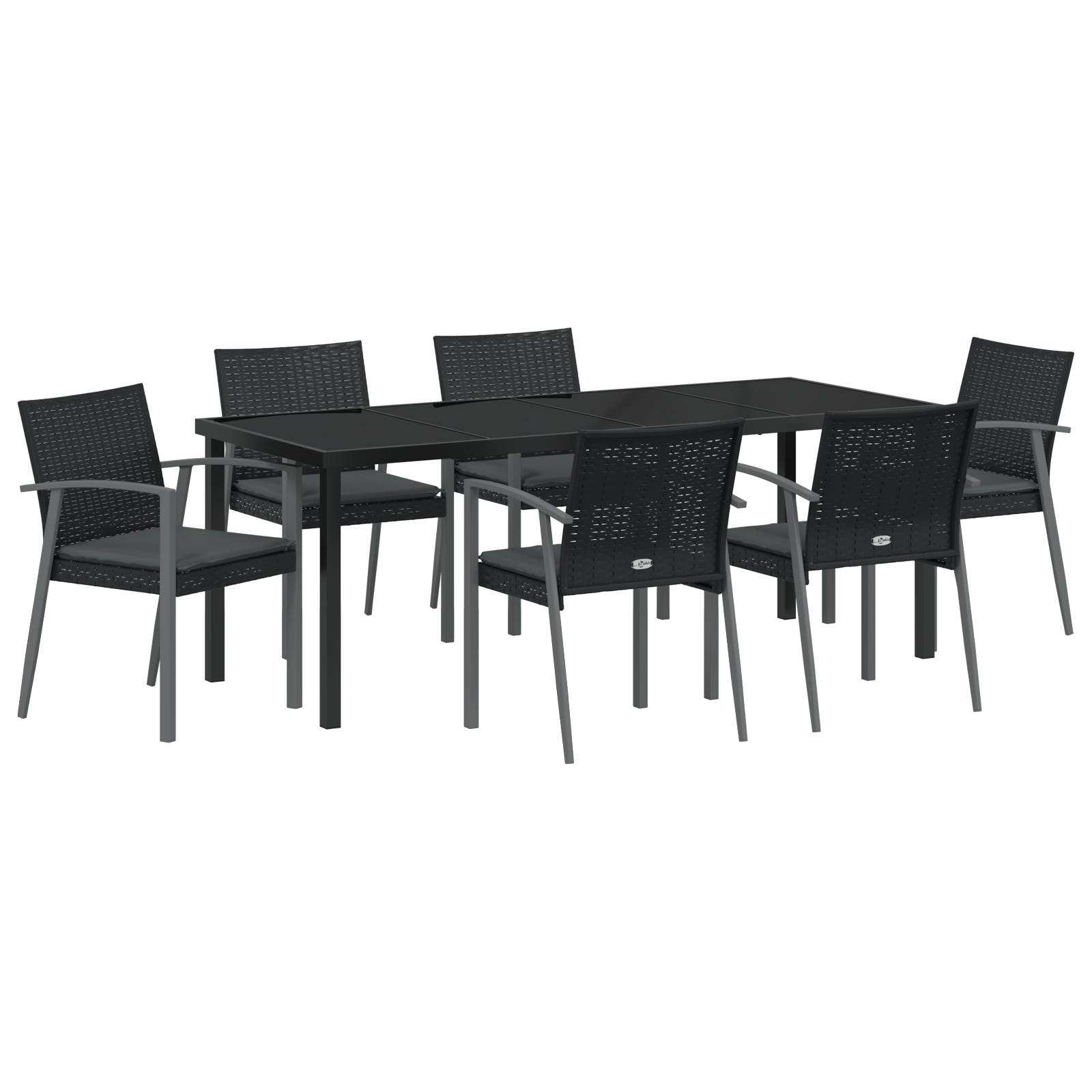 vidaXL 7-teiliges Garten-Essset mit Kissen Schwarz Poly Rattan