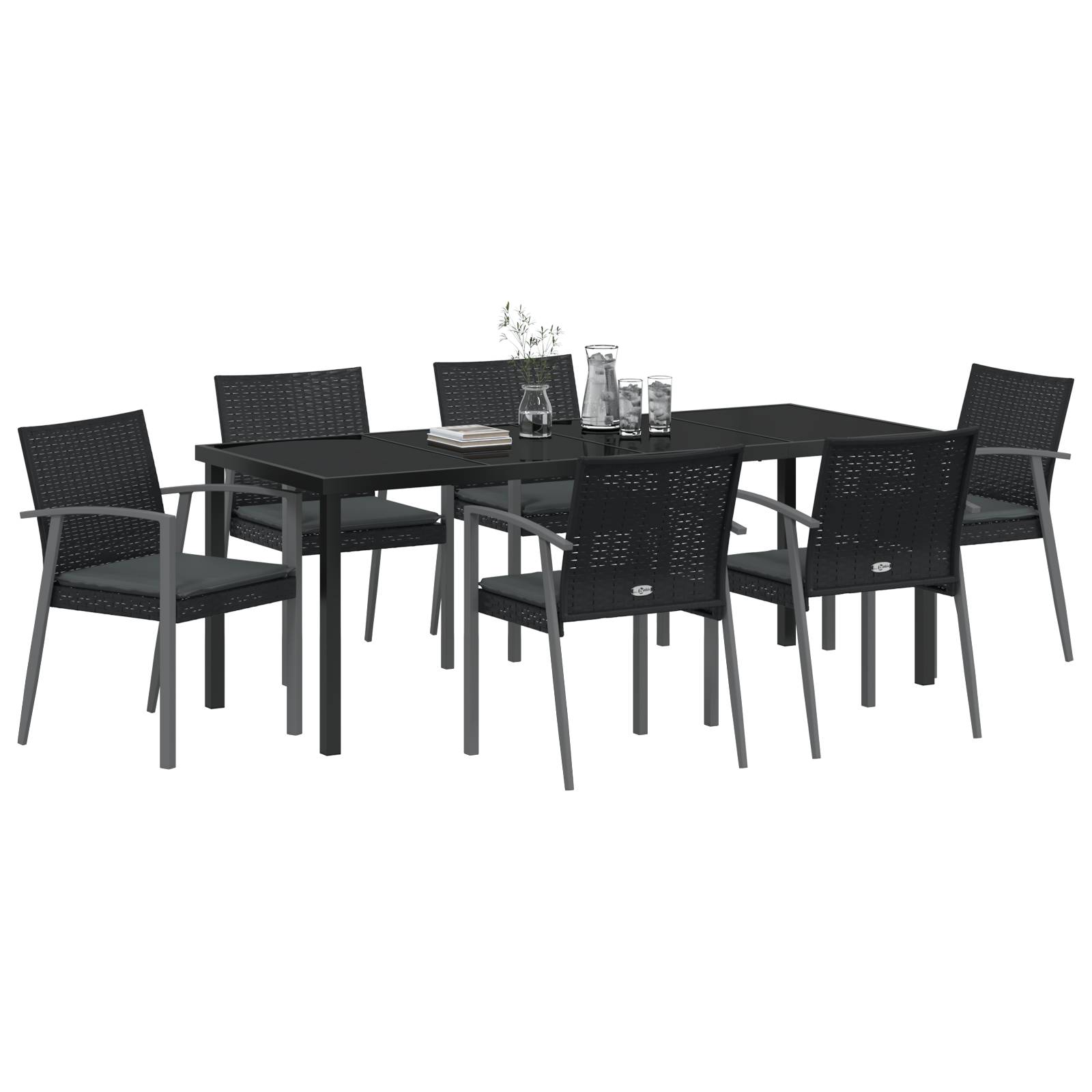 vidaXL 7-teiliges Garten-Essset mit Kissen Schwarz Poly Rattan