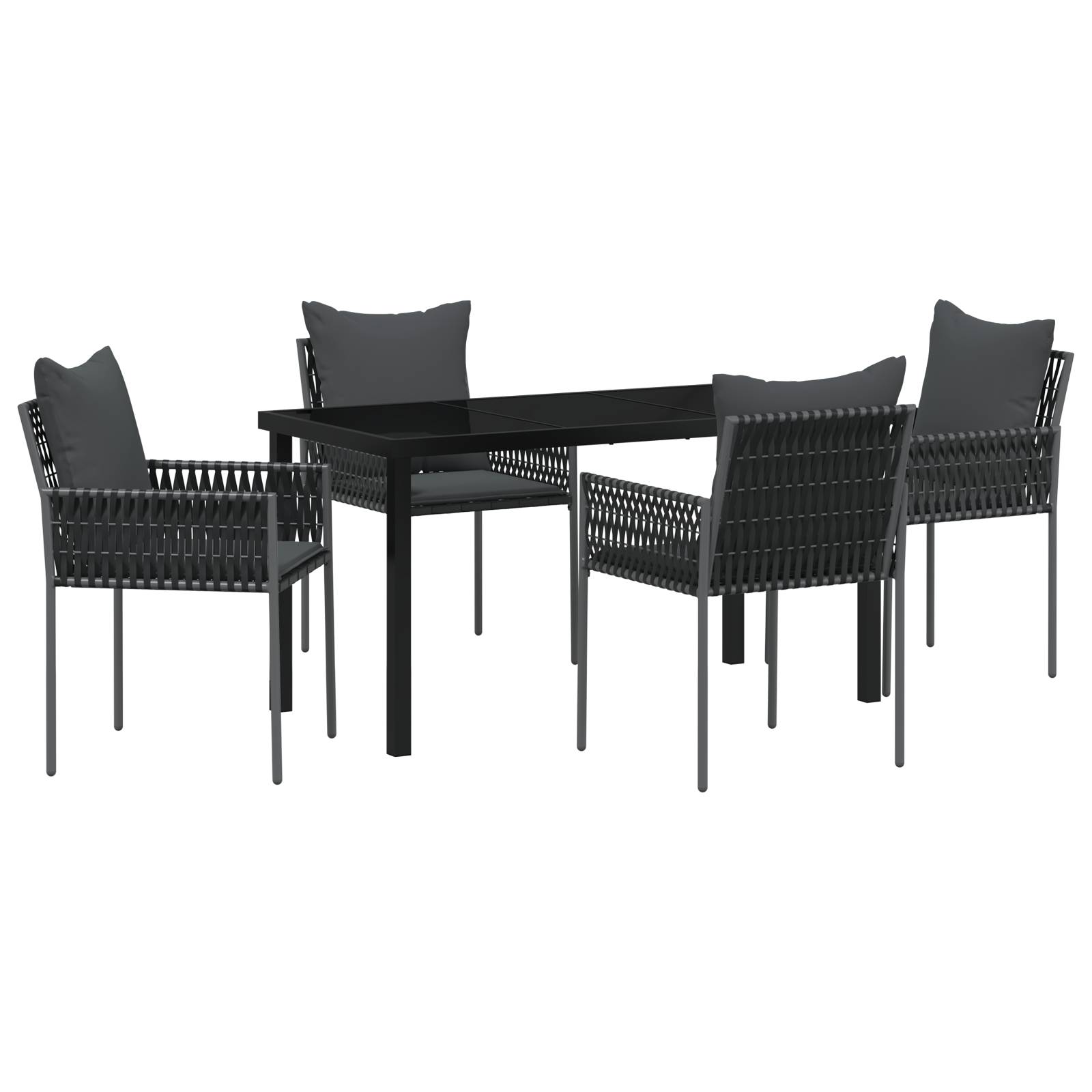 vidaXL 5-tlg. Garten-Essgruppe mit Kissen Schwarz Poly Rattan