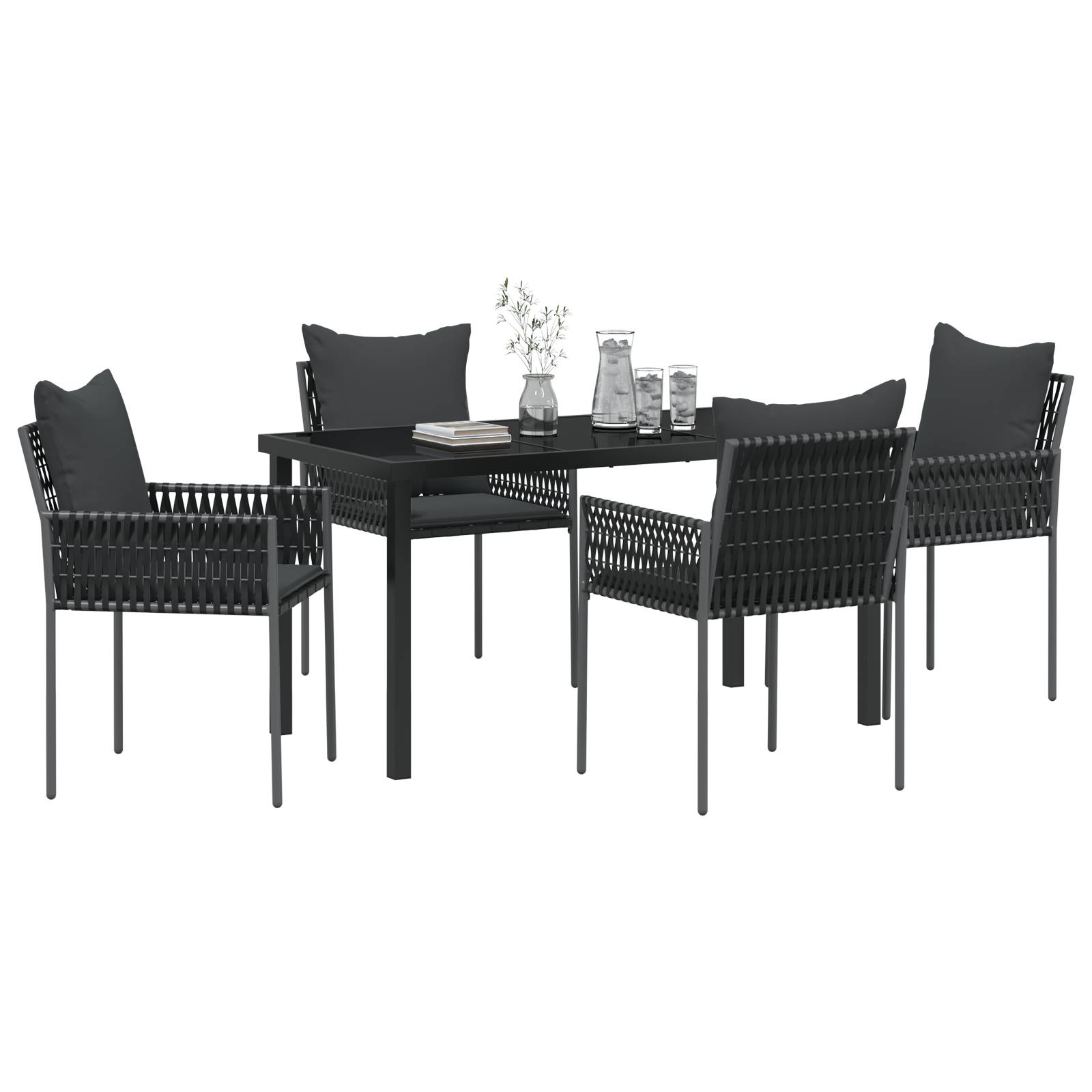 vidaXL 5-tlg. Garten-Essgruppe mit Kissen Schwarz Poly Rattan