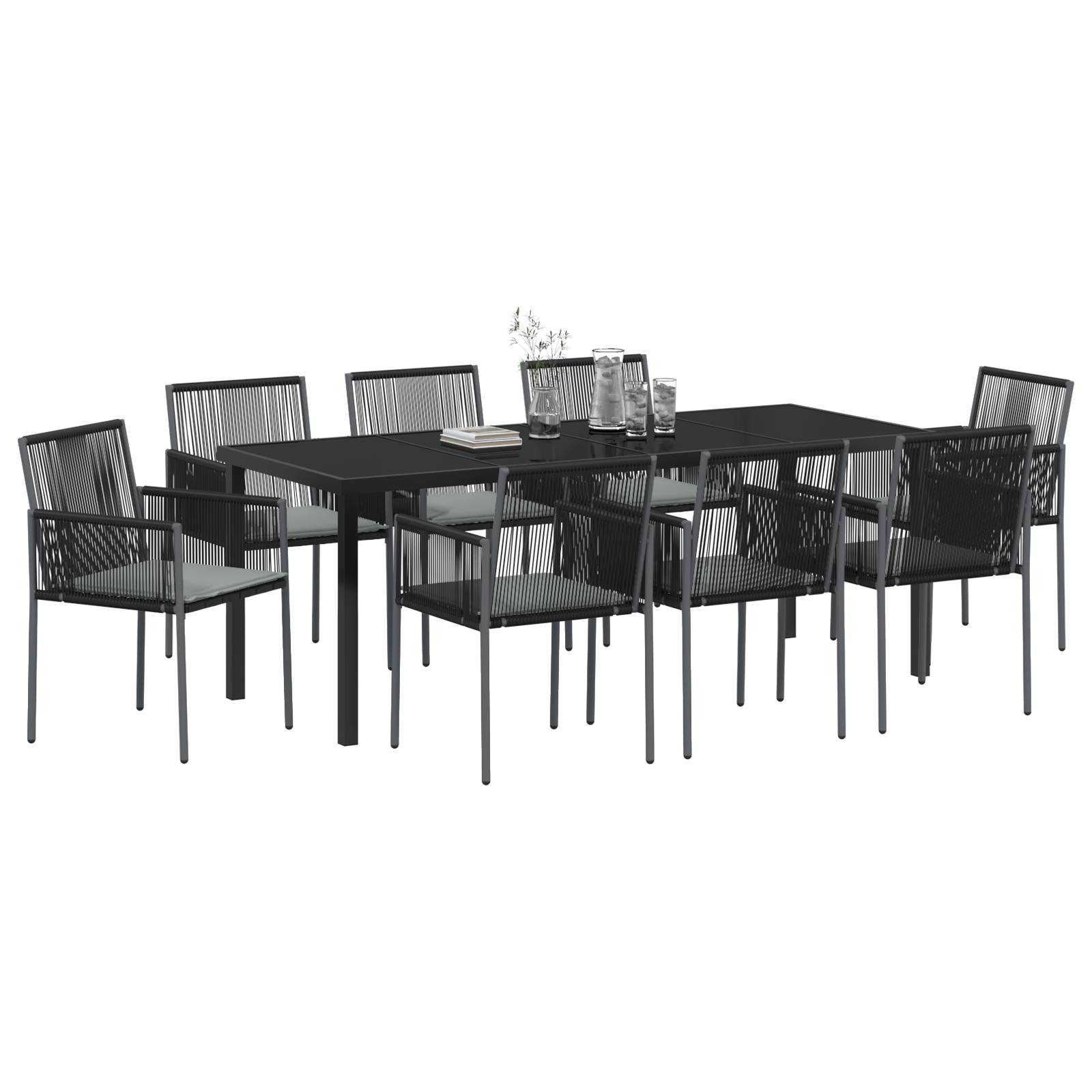 vidaXL 9-teiliges Garten-Esszimmer-Set mit Kissen Schwarz Poly-Rattan
