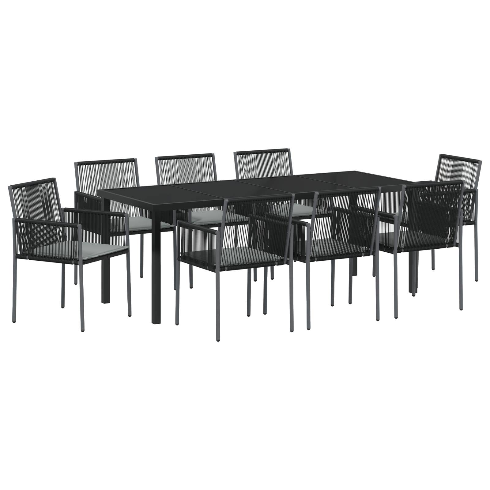vidaXL 9-teiliges Garten-Esszimmer-Set mit Kissen Schwarz Poly-Rattan