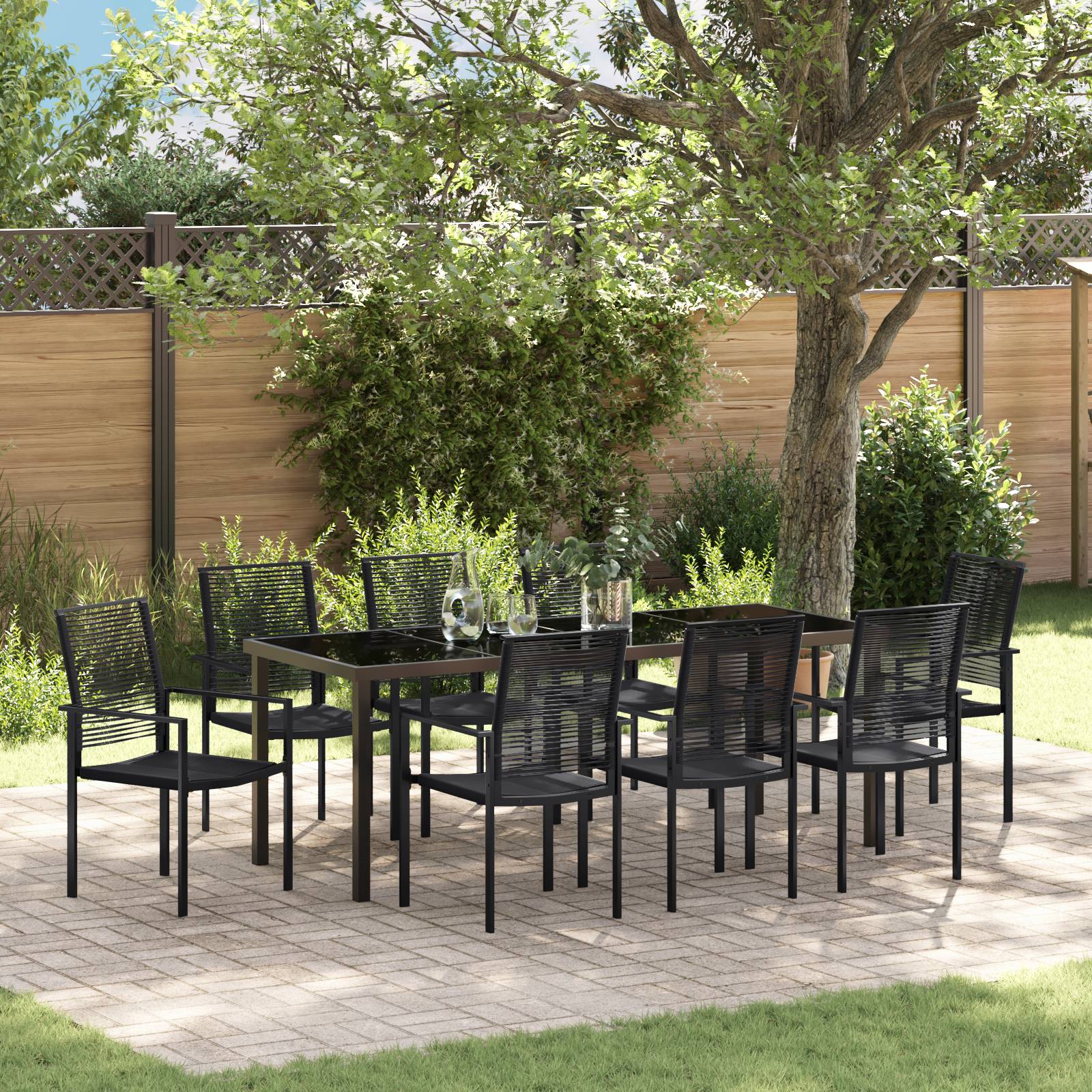 vidaXL 9-tlg. Garten-Essgruppe Schwarz PVC-Rattan