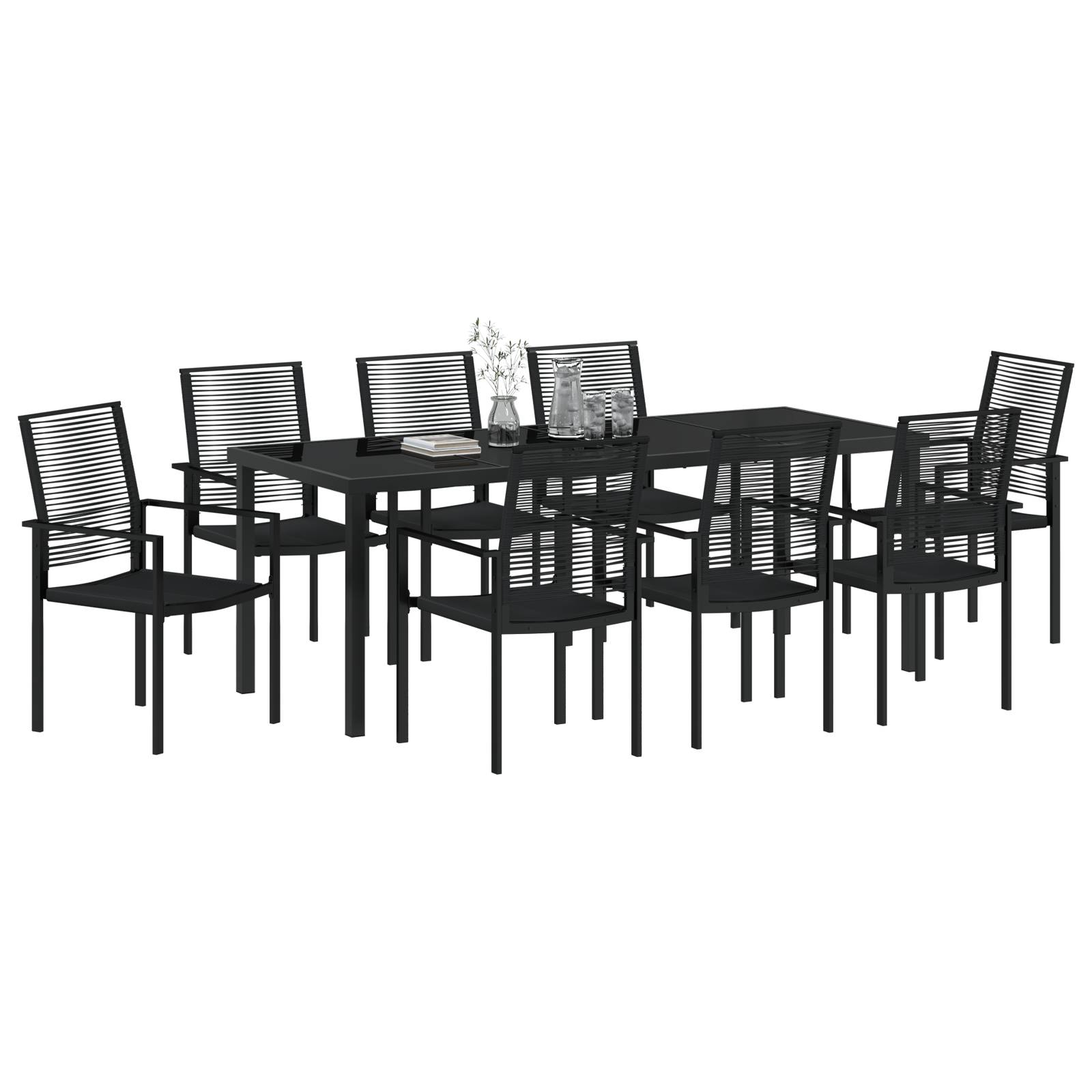 vidaXL 9-tlg. Garten-Essgruppe Schwarz PVC-Rattan