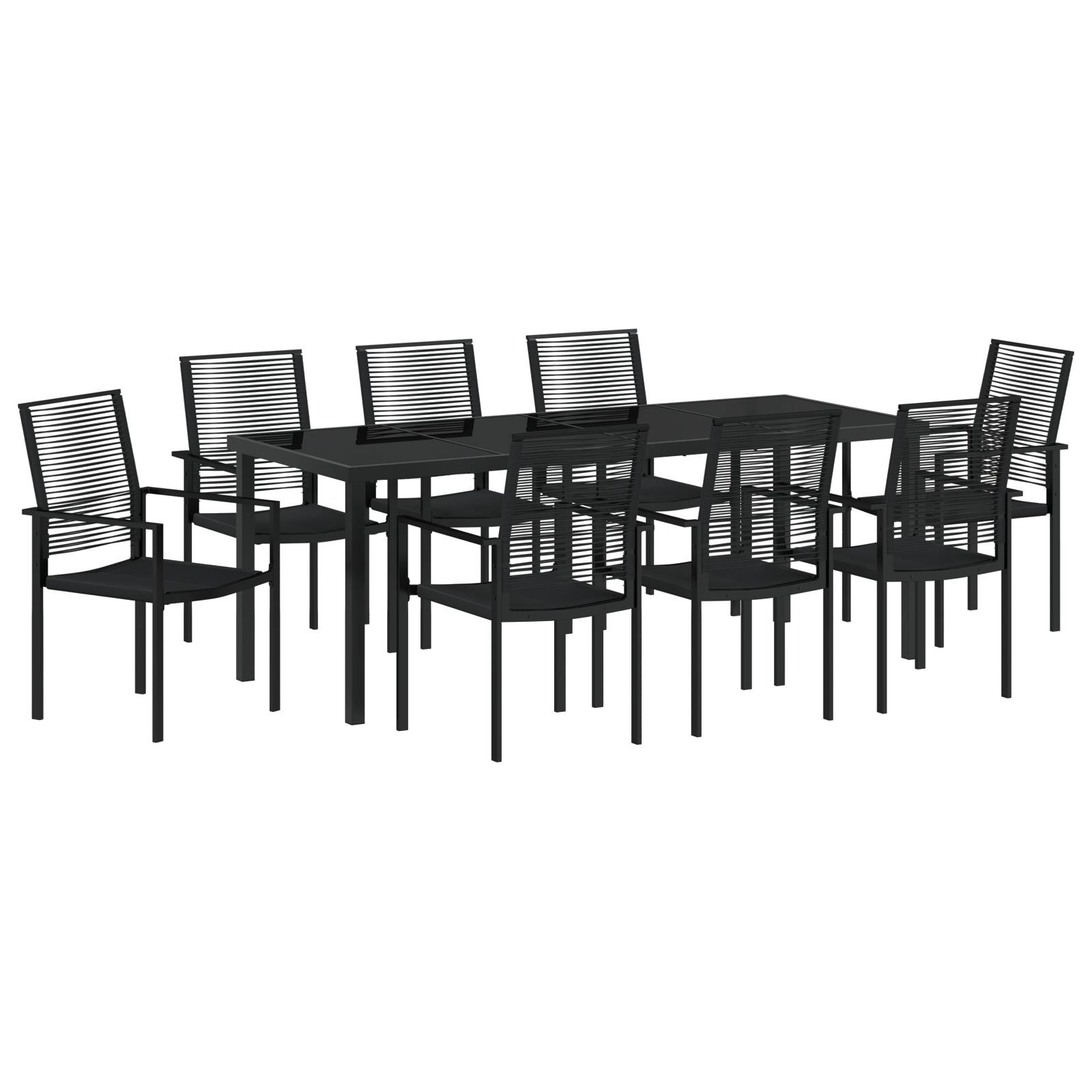 vidaXL 9-tlg. Garten-Essgruppe Schwarz PVC-Rattan