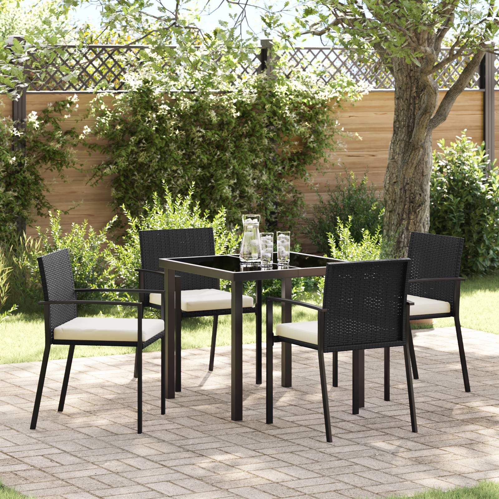 vidaXL 5-teiliges Garten-Esstischset aus schwarzem Poly-Rattan