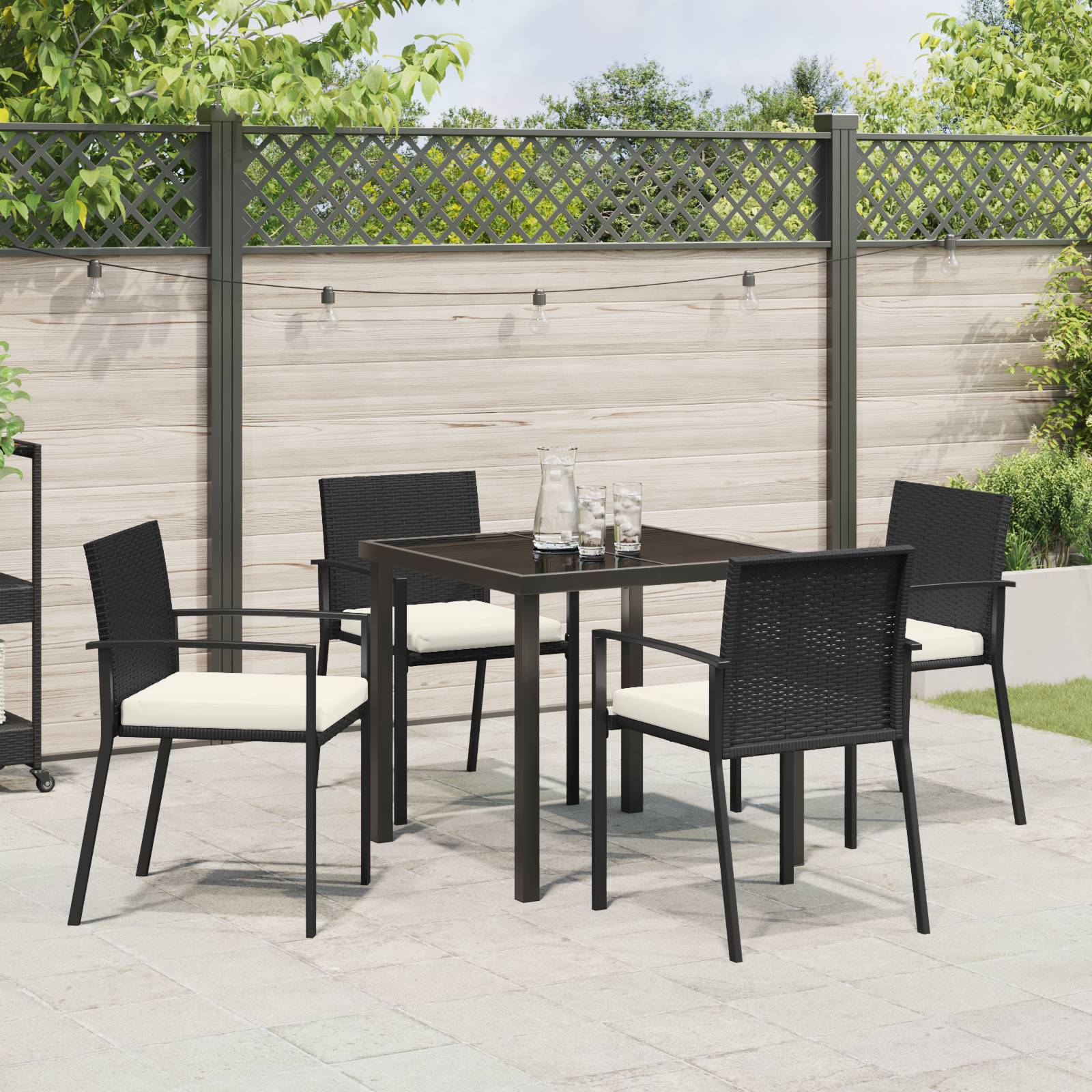vidaXL 5-teiliges Garten-Esstischset aus schwarzem Poly-Rattan
