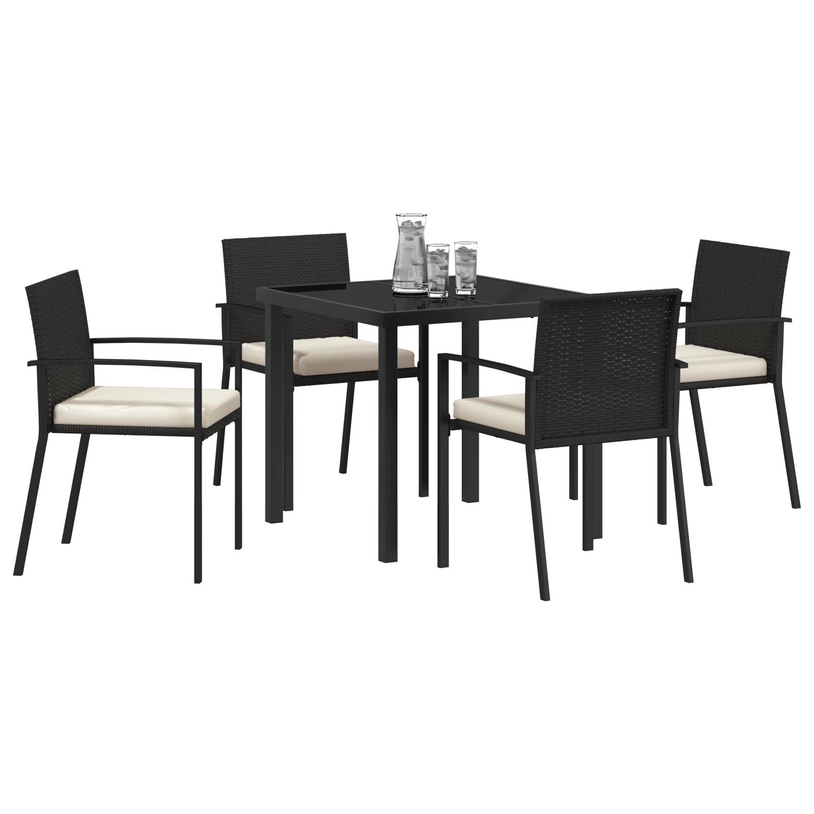 vidaXL 5-teiliges Garten-Esstischset aus schwarzem Poly-Rattan
