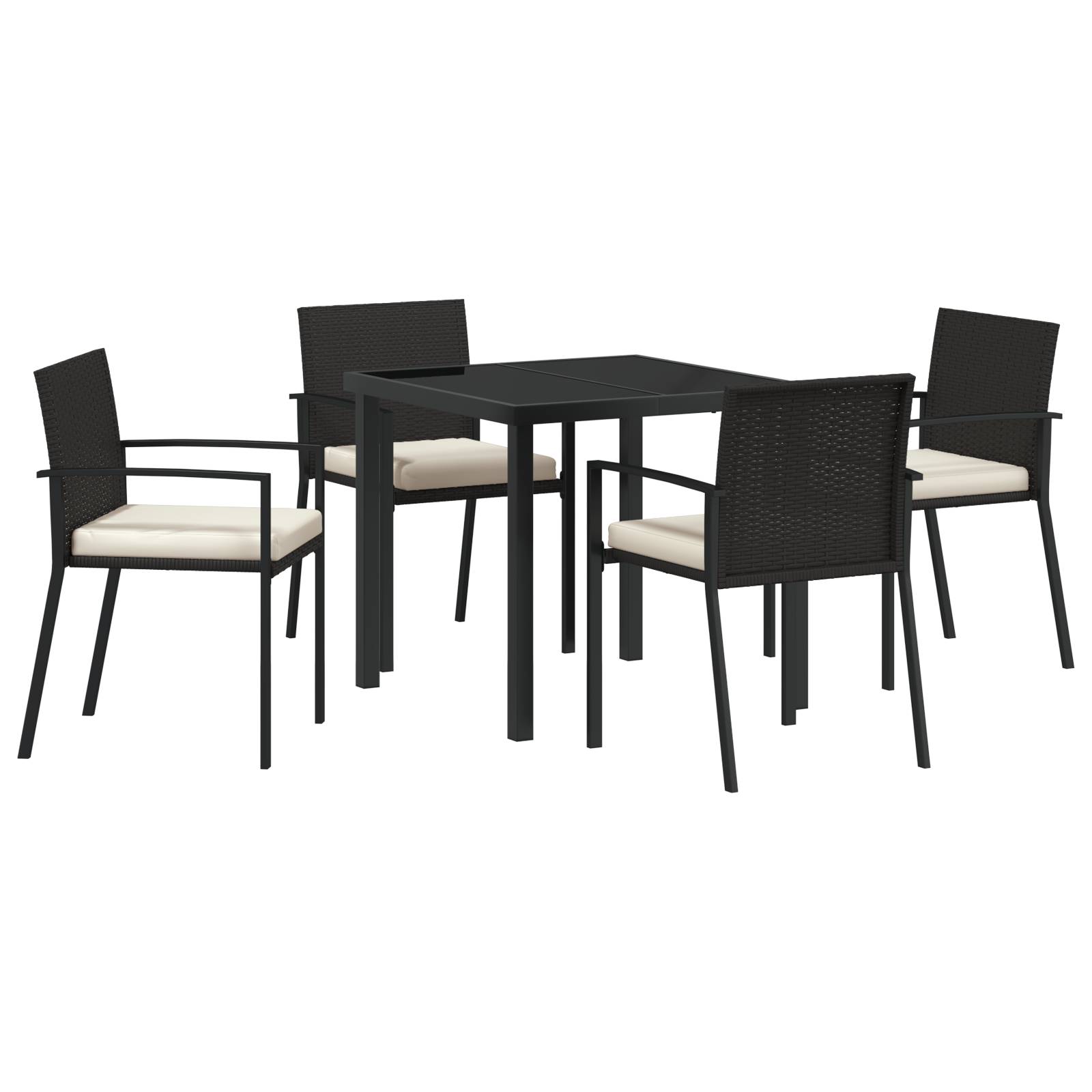vidaXL 5-teiliges Garten-Esstischset aus schwarzem Poly-Rattan