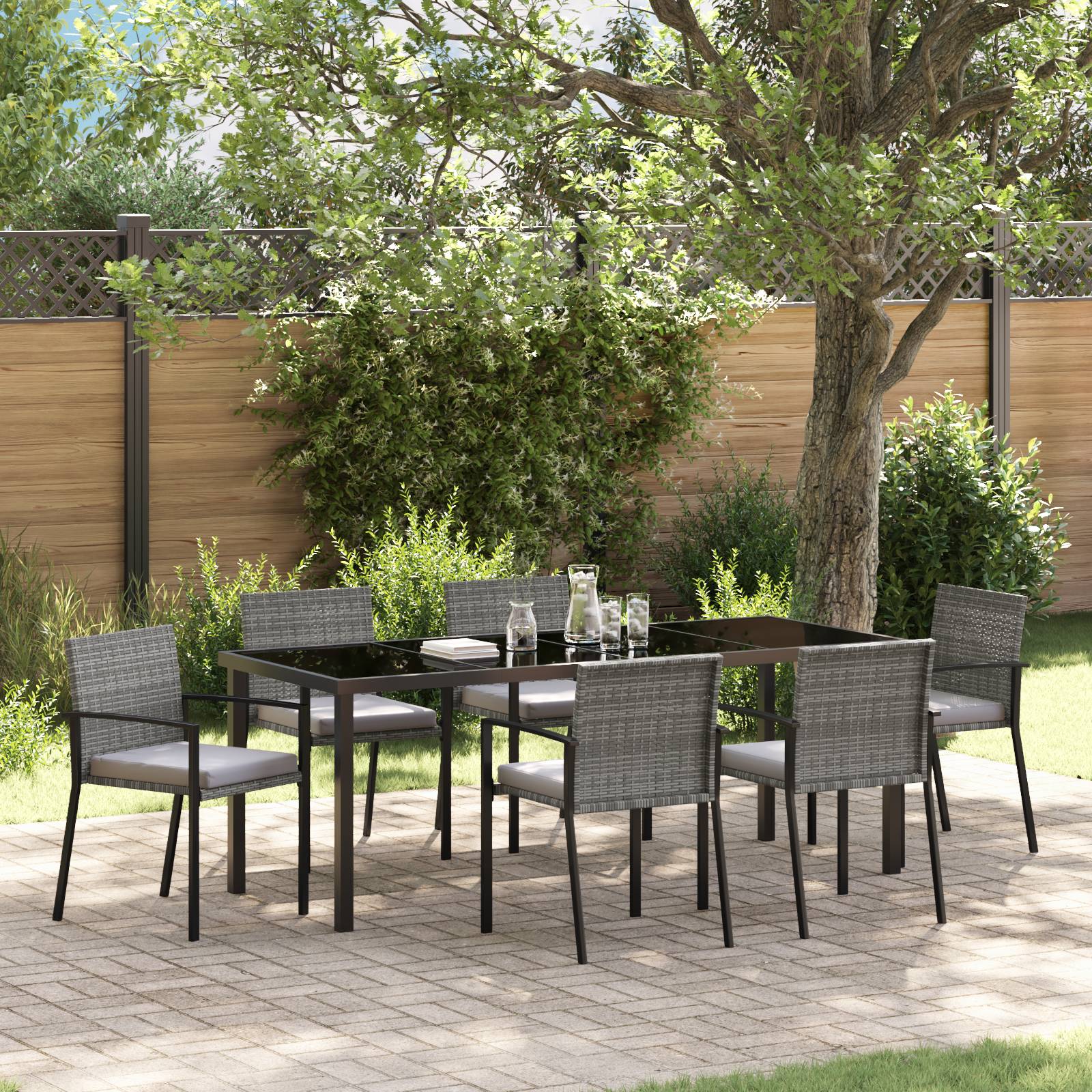 vidaXL 7-teiliges Garten Esszimmer Set Grau Poly-Rattan