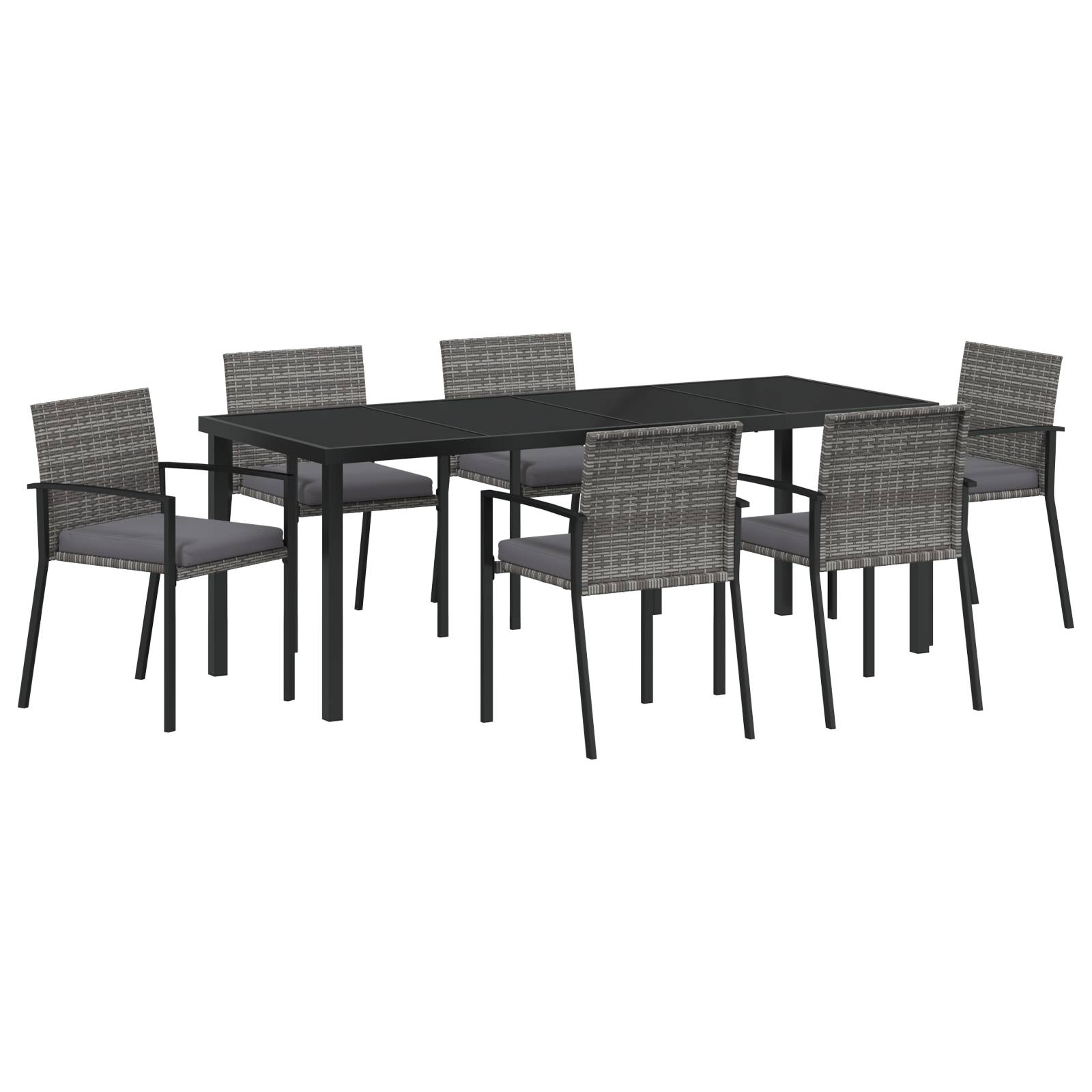vidaXL 7-teiliges Garten Esszimmer Set Grau Poly-Rattan