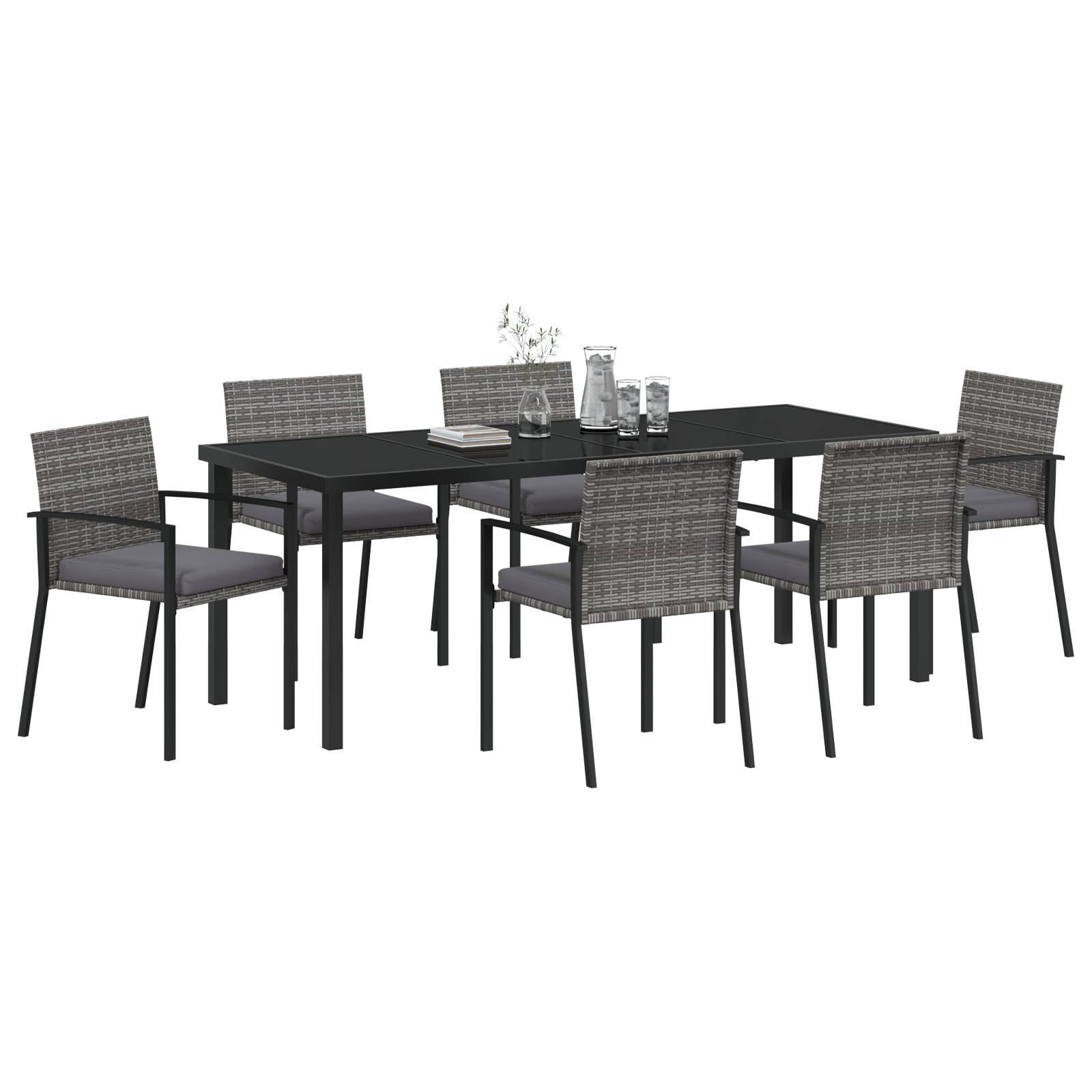 vidaXL 7-teiliges Garten Esszimmer Set Grau Poly-Rattan
