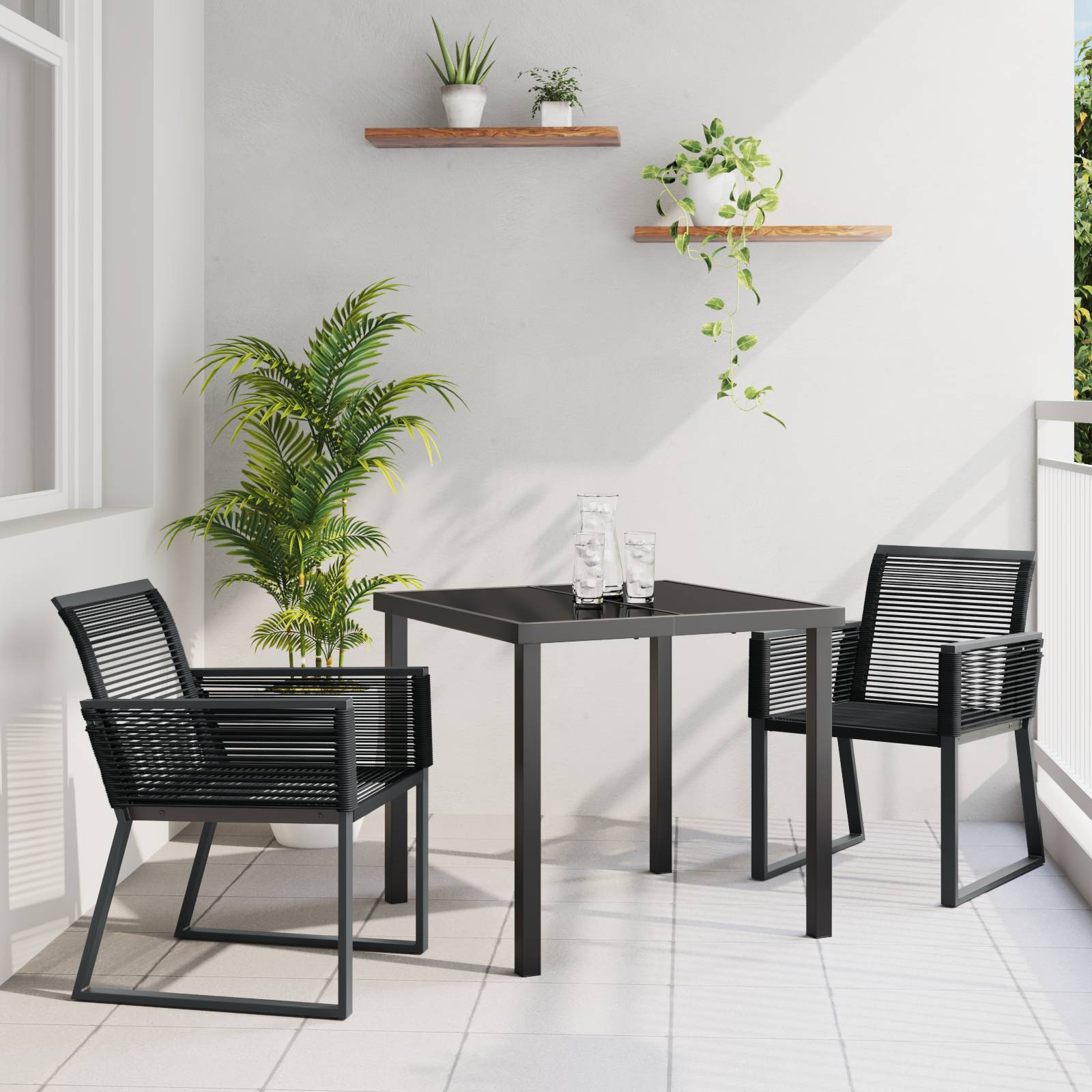vidaXL 3-tlg. Garten-Essgruppe Schwarz Poly Rattan