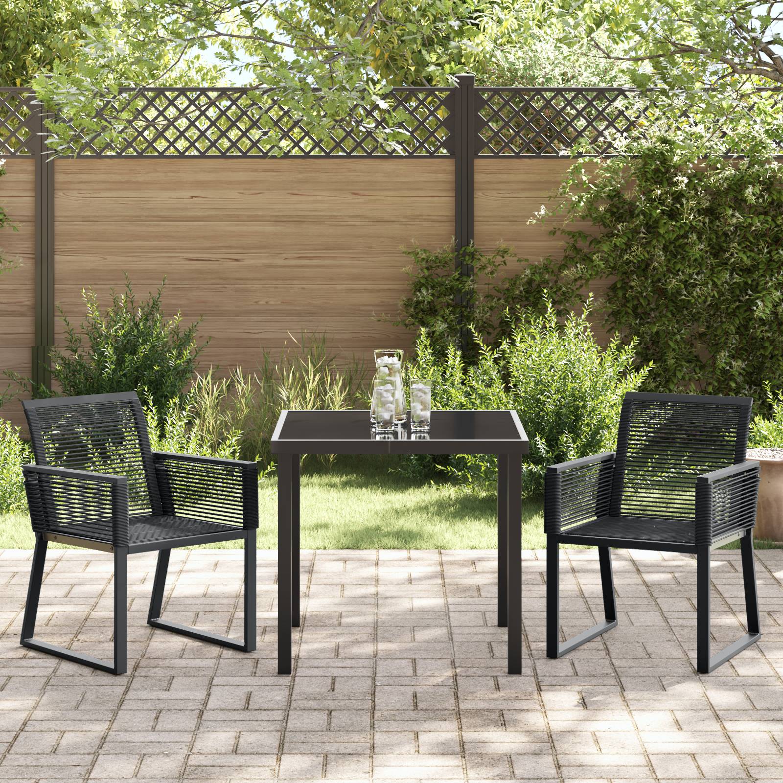 vidaXL 3-tlg. Garten-Essgruppe Schwarz Poly Rattan