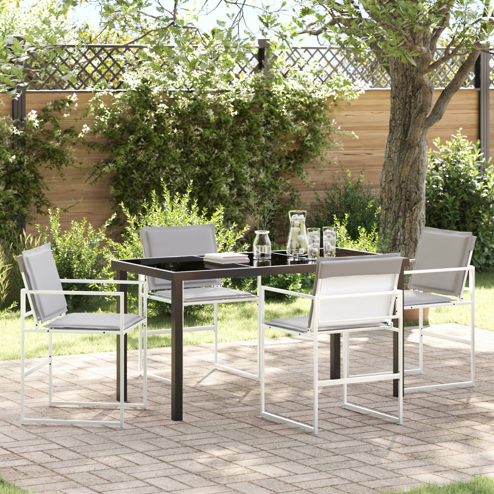 vidaXL 5-Teiliges Garten-Essset mit Kissen Weiß Textilene und Stahl