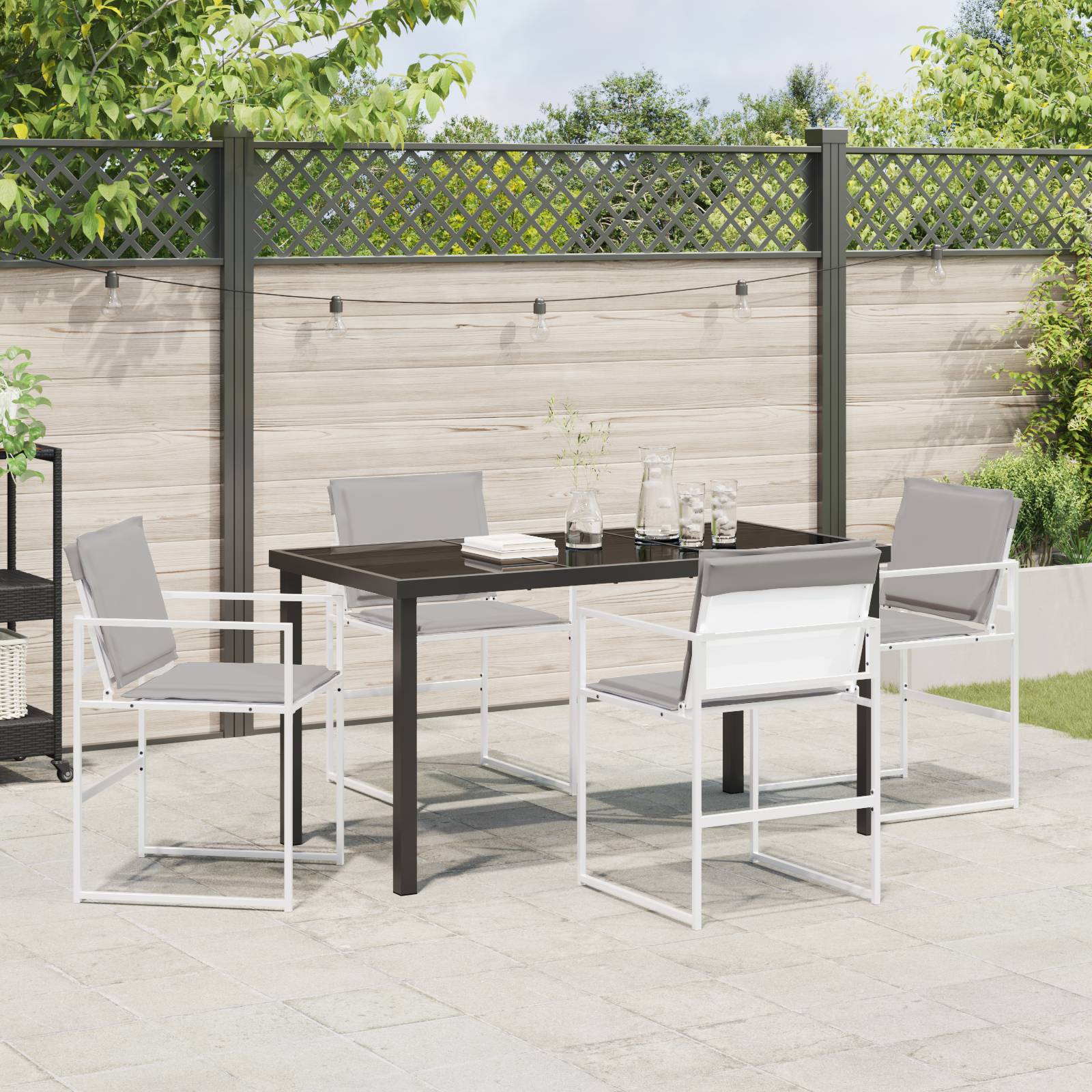 vidaXL 5-Teiliges Garten-Essset mit Kissen Weiß Textilene und Stahl