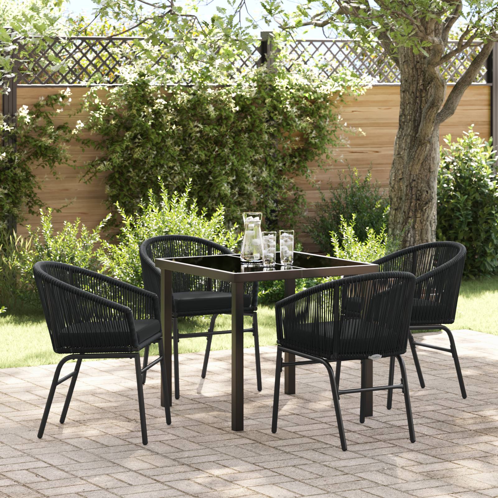 vidaXL 5-teiliges Garten-Esszimmer-Set – Schwarzes Poly-Rattan