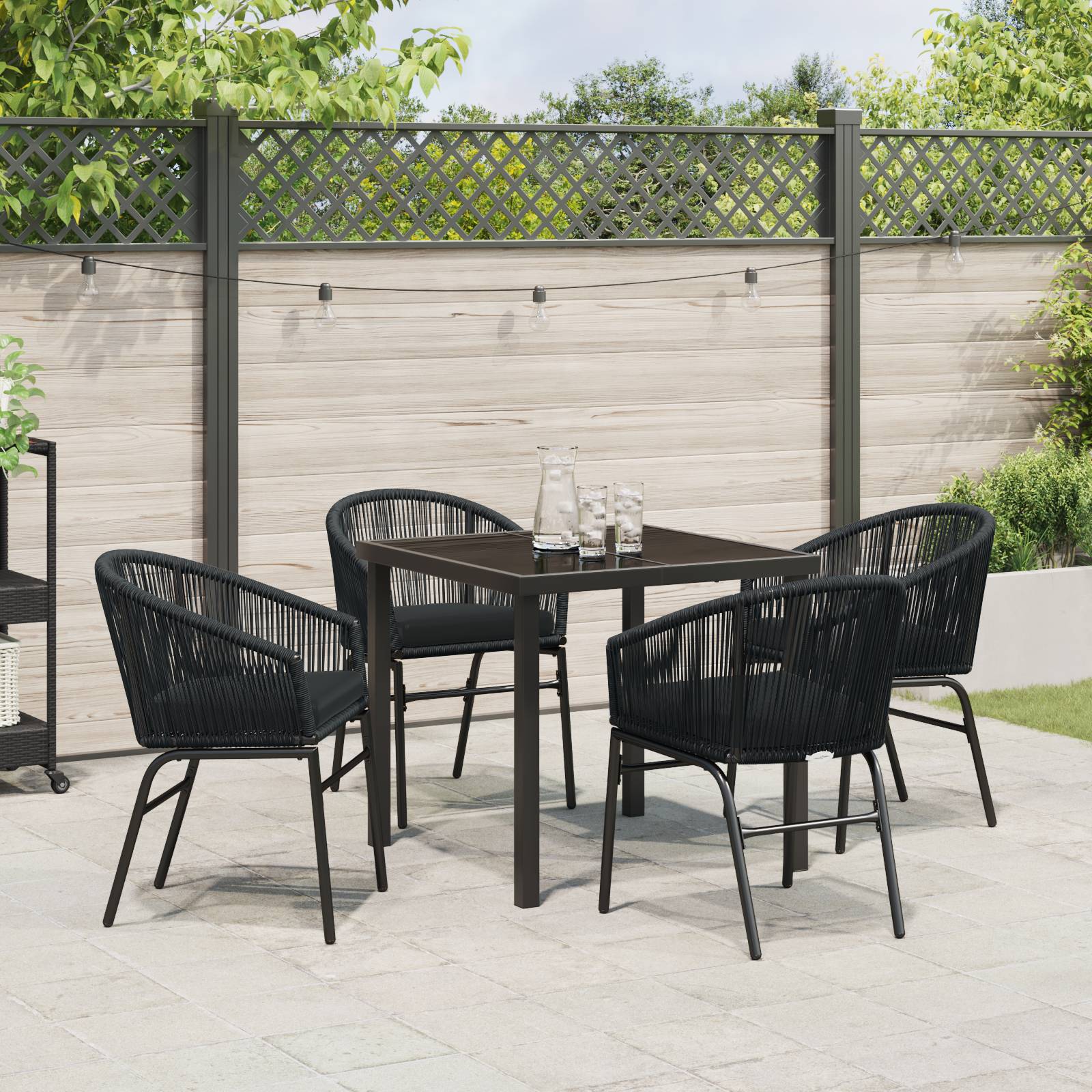 vidaXL 5-teiliges Garten-Esszimmer-Set – Schwarzes Poly-Rattan