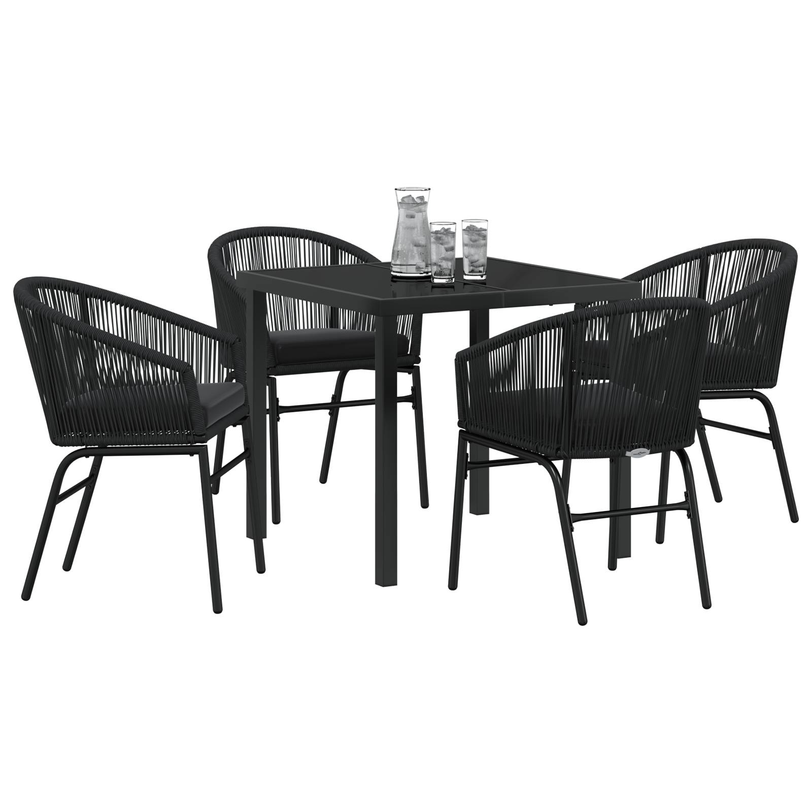 vidaXL 5-teiliges Garten-Esszimmer-Set – Schwarzes Poly-Rattan