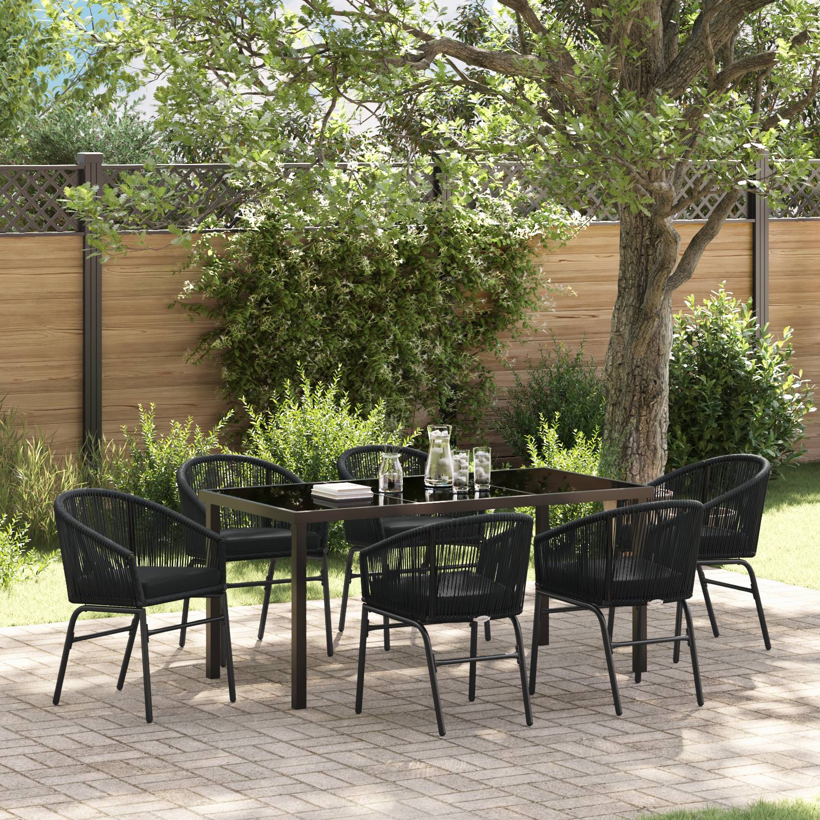 vidaXL 7-teiliges Garten-Esszimmer-Set – Schwarz Poly Rattan
