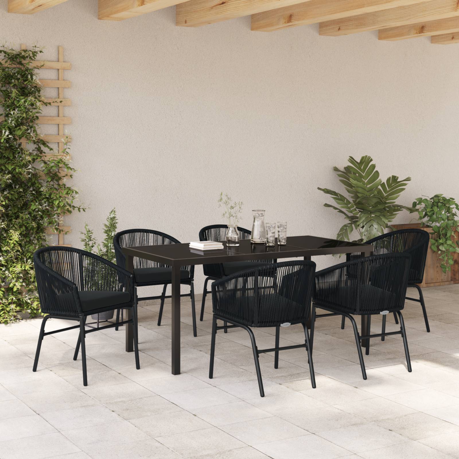 vidaXL 7-teiliges Garten-Esszimmer-Set – Schwarz Poly Rattan