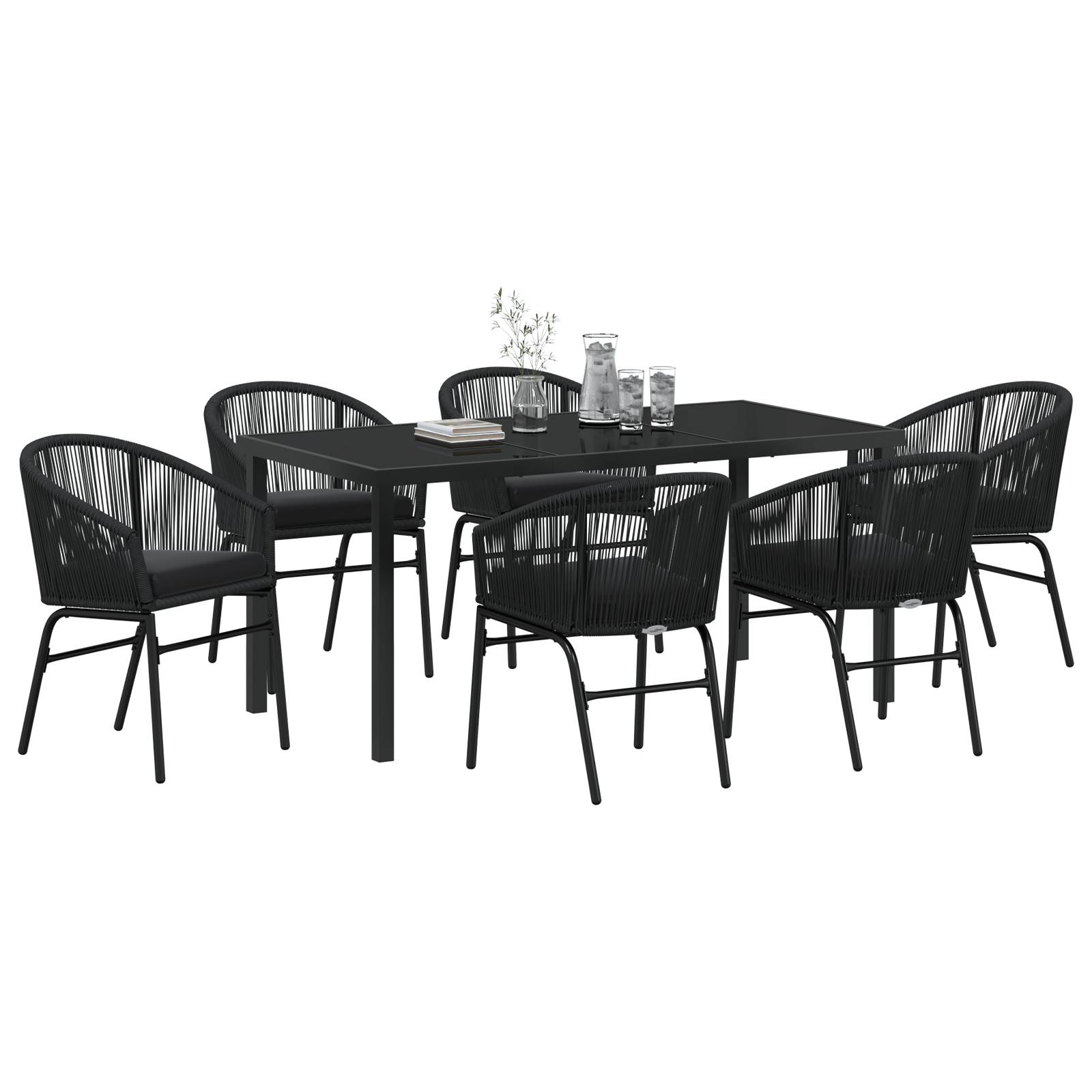 vidaXL 7-teiliges Garten-Esszimmer-Set – Schwarz Poly Rattan