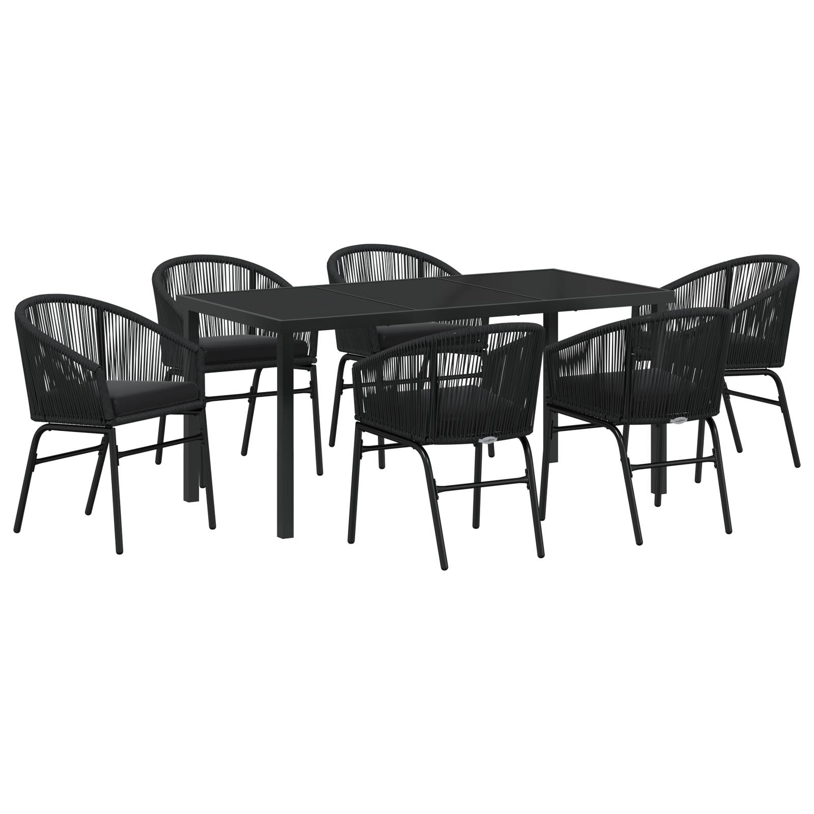 vidaXL 7-teiliges Garten-Esszimmer-Set – Schwarz Poly Rattan