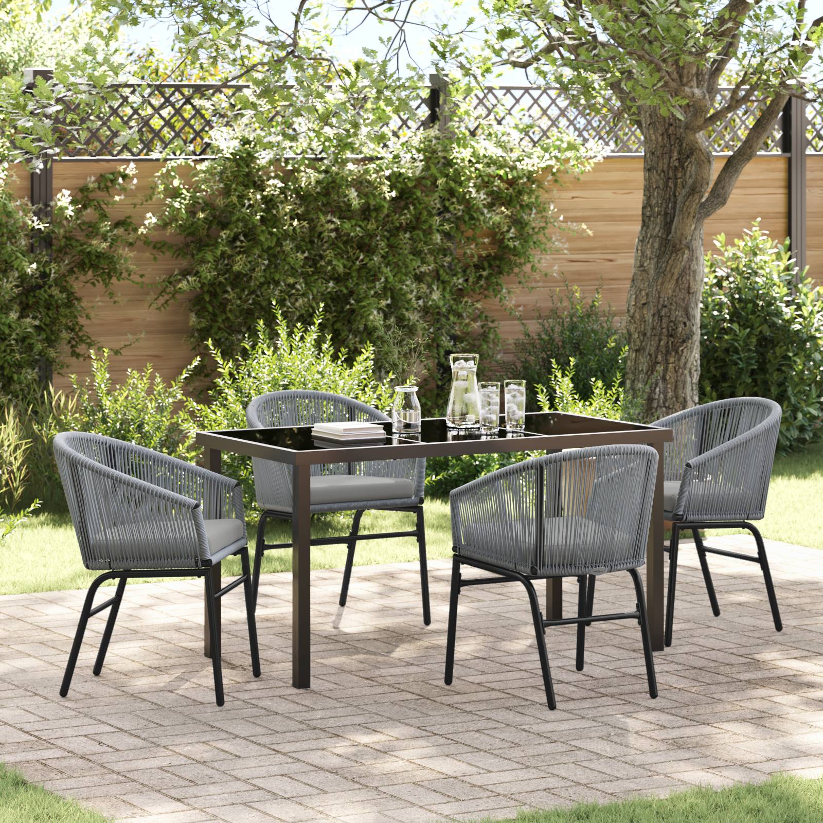 vidaXL 5-teiliges Gartentischset in grau aus Poly-Rattan