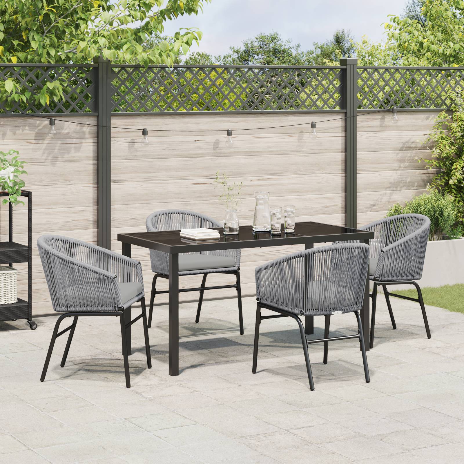 vidaXL 5-teiliges Gartentischset in grau aus Poly-Rattan