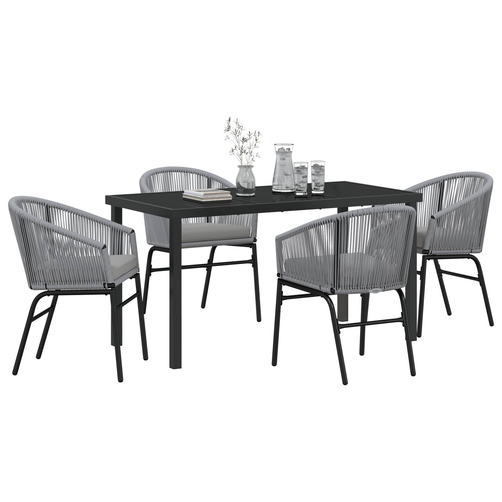 vidaXL 5-teiliges Gartentischset in grau aus Poly-Rattan