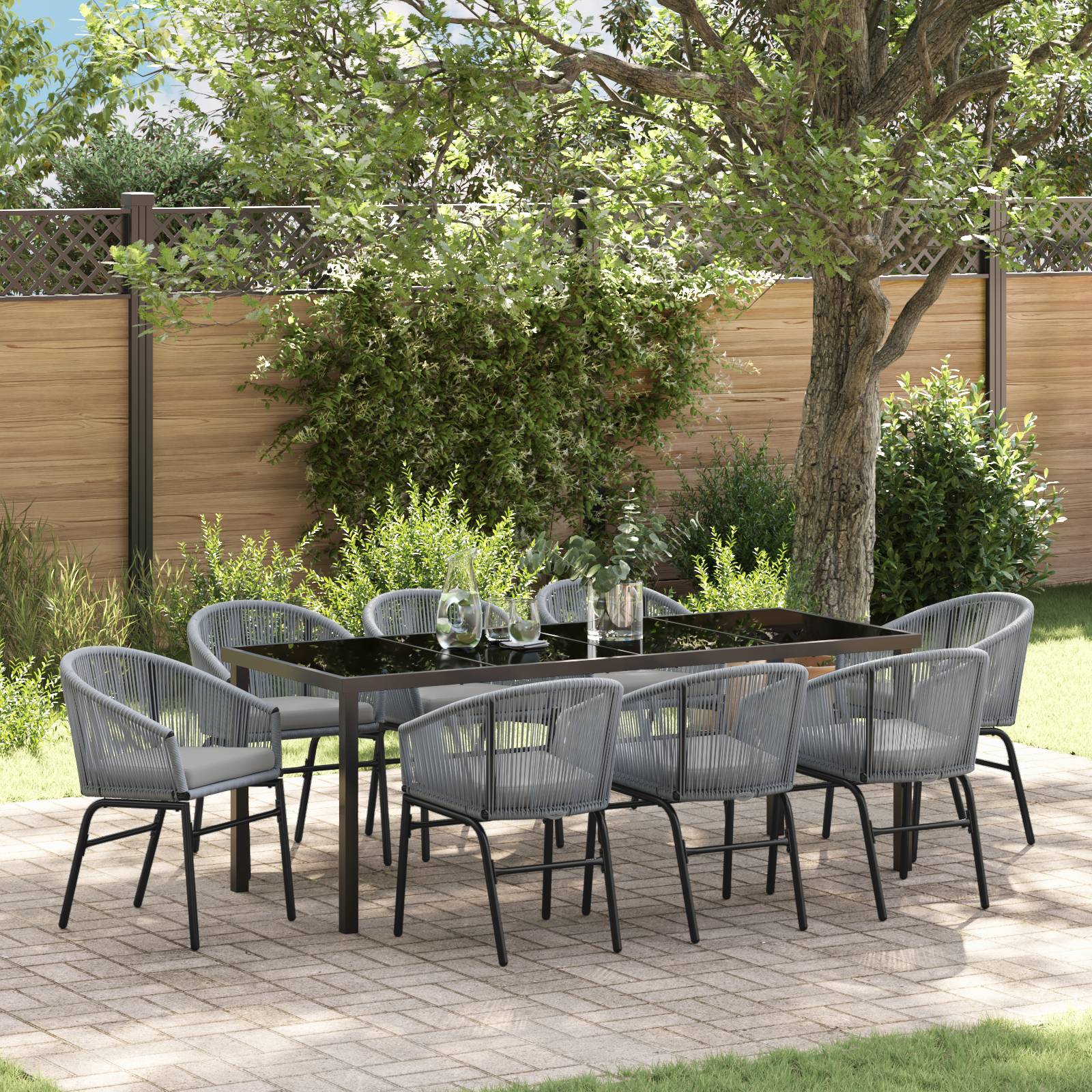 vidaXL 9-teiliges Gartentisch-Set in Grau Poly-Rattan
